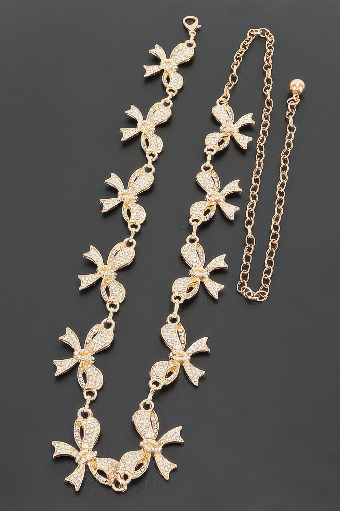 Rhinestone Bow Charm Chain Waist Belt