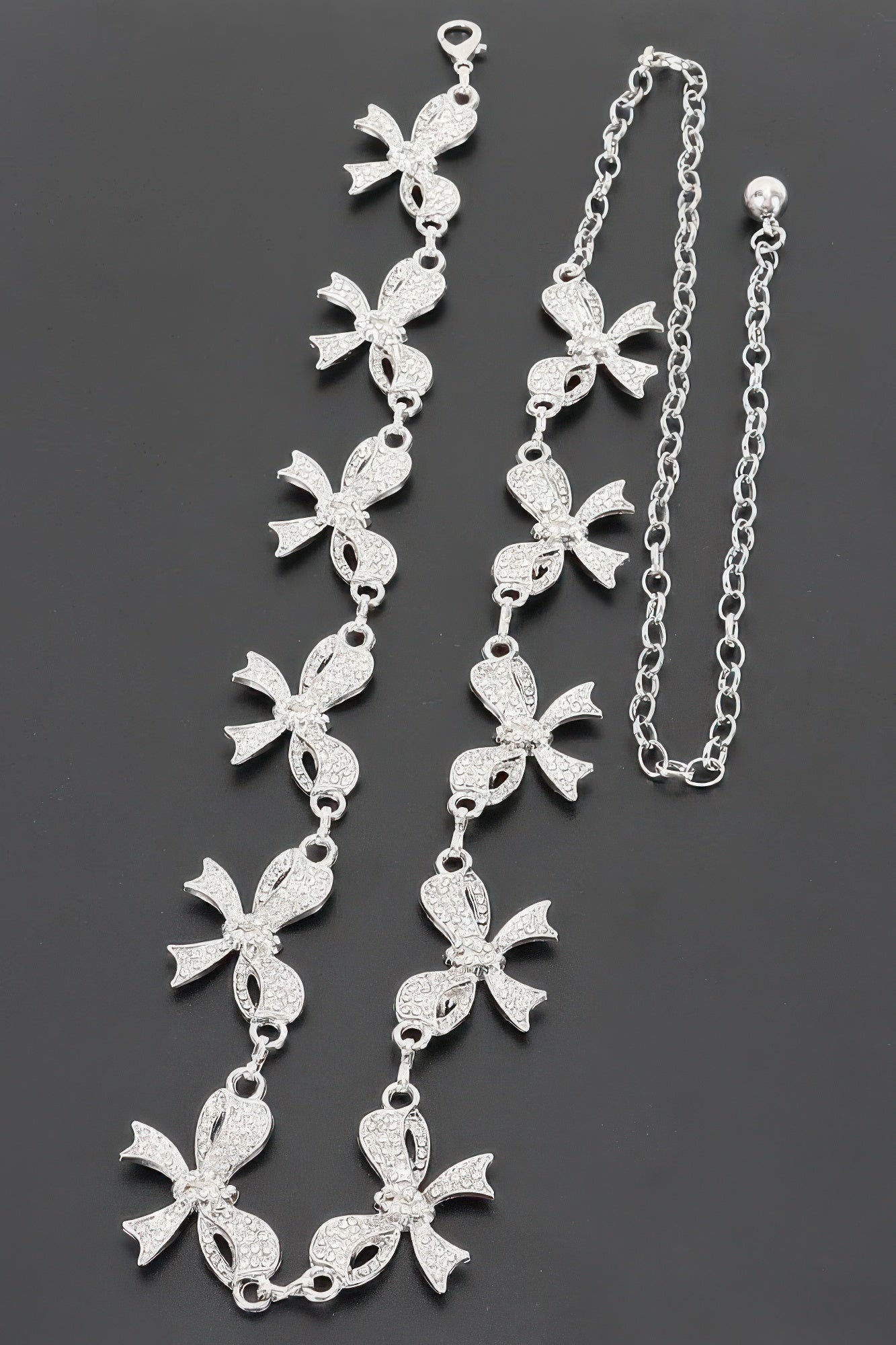 Rhinestone Bow Charm Chain Waist Belt