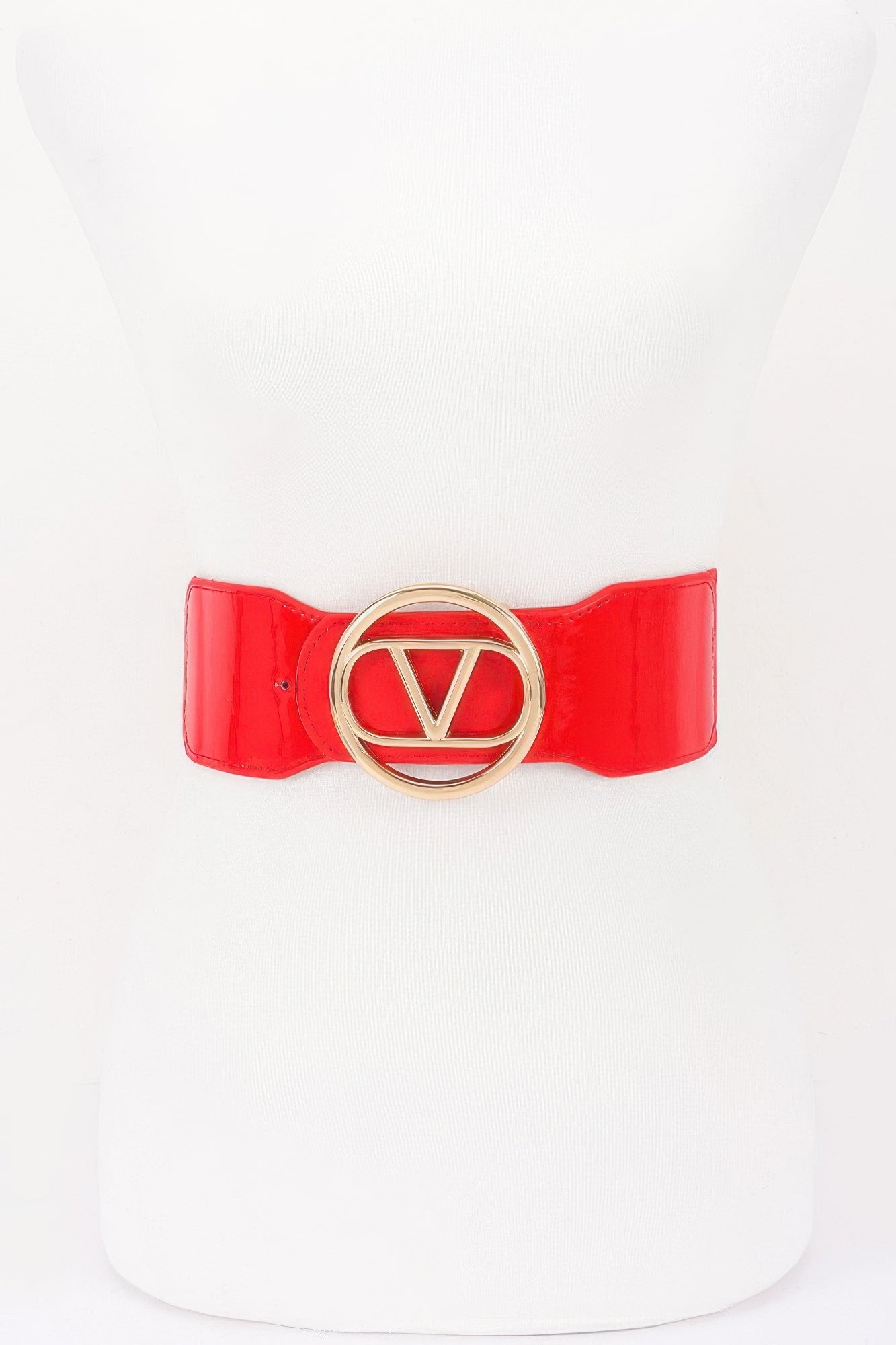 Vegan Leather Metal Buckle Elastic Belt