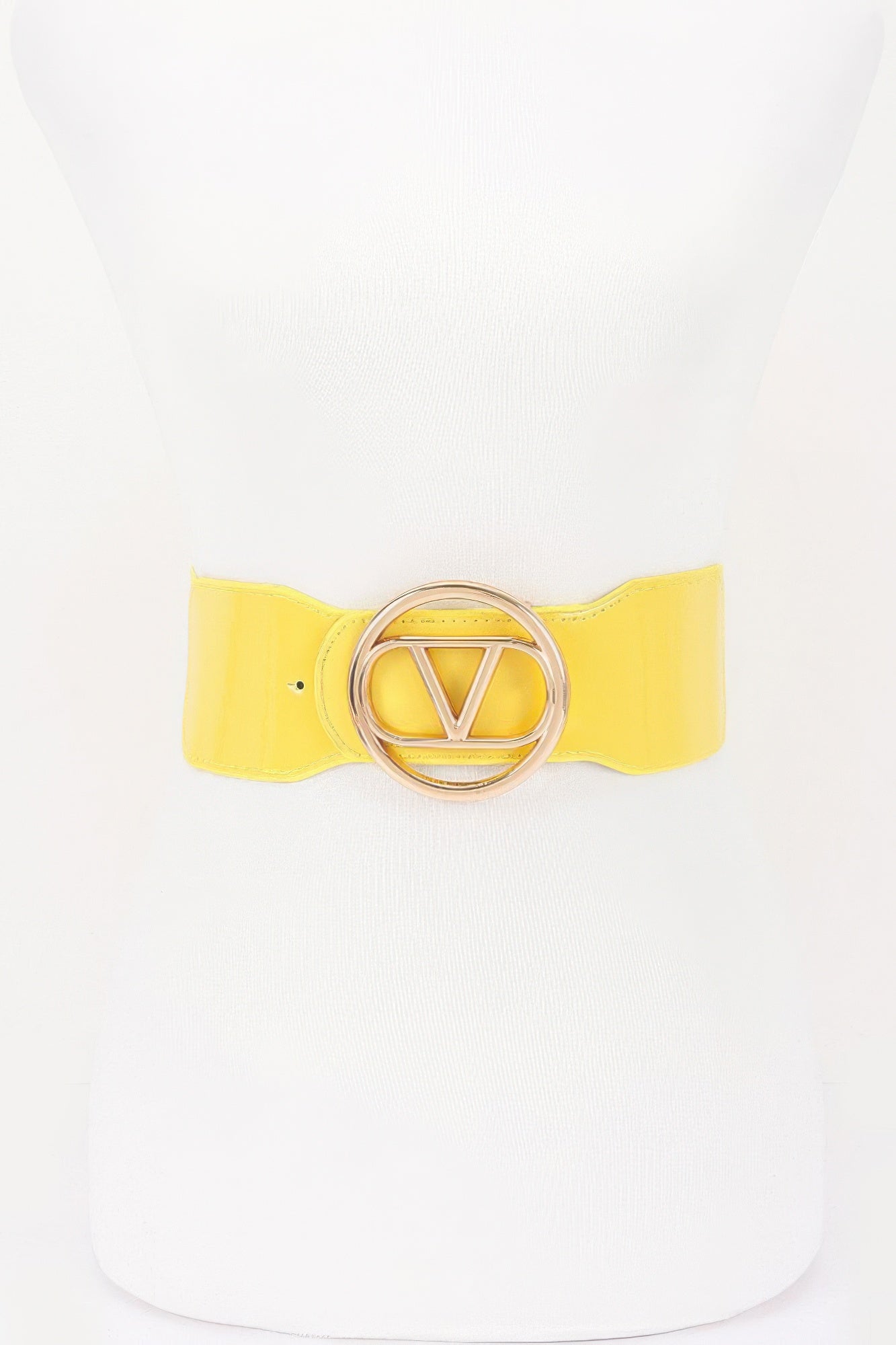 Vegan Leather Metal Buckle Elastic Belt