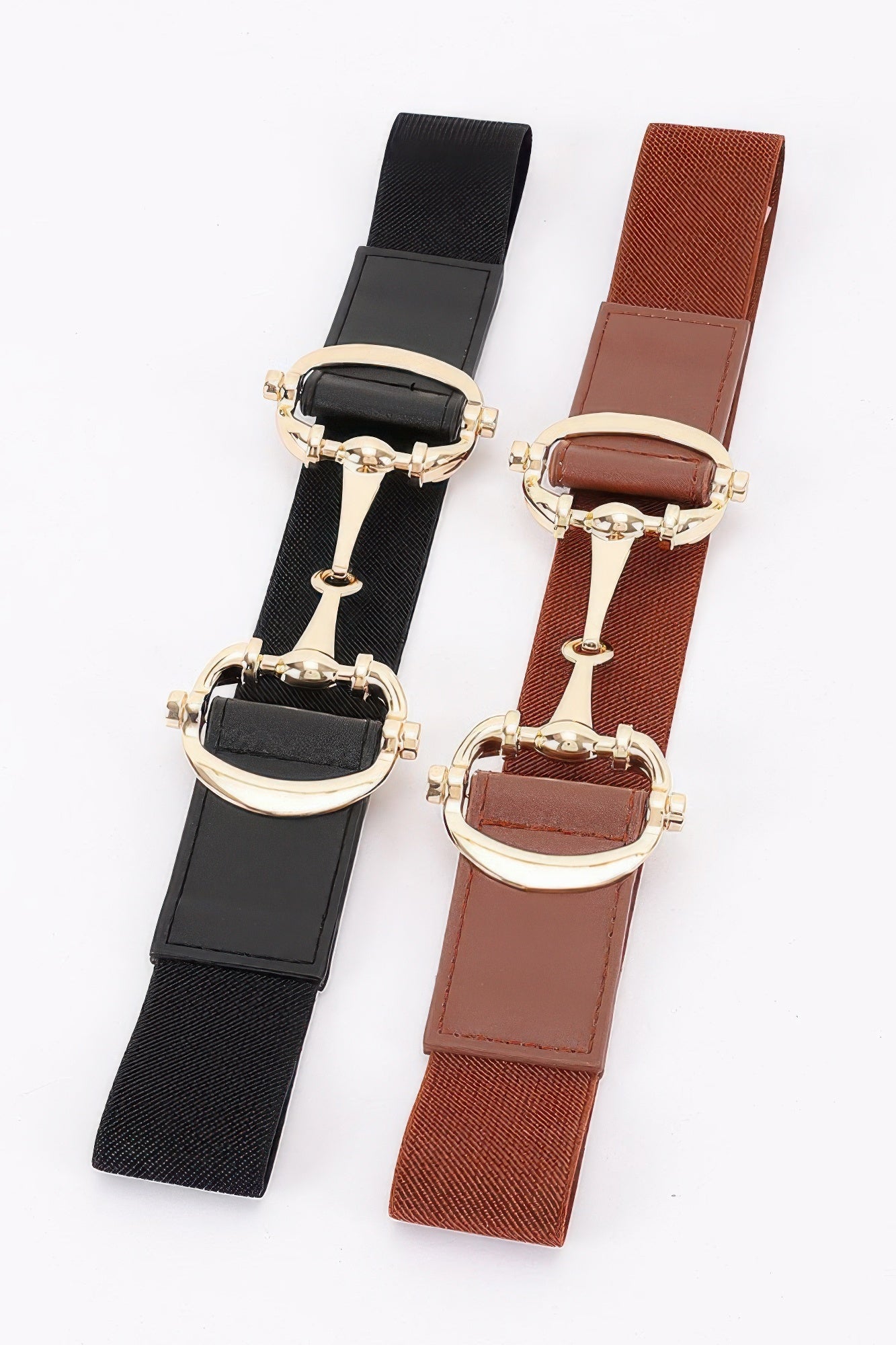 Vegan Leather Metal Buckle Elastic Belt