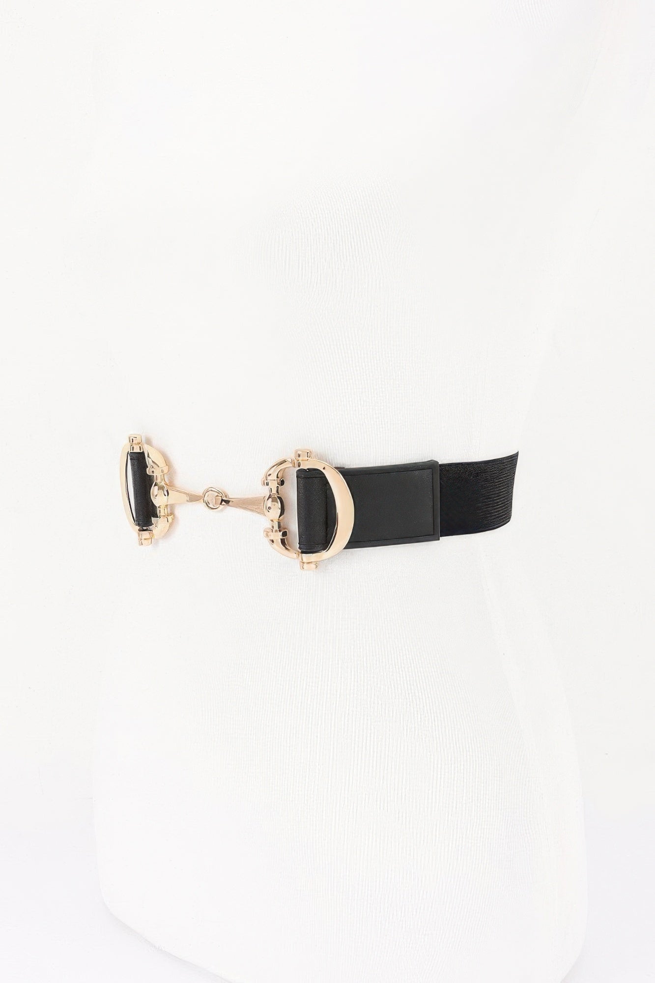 Vegan Leather Metal Buckle Elastic Belt