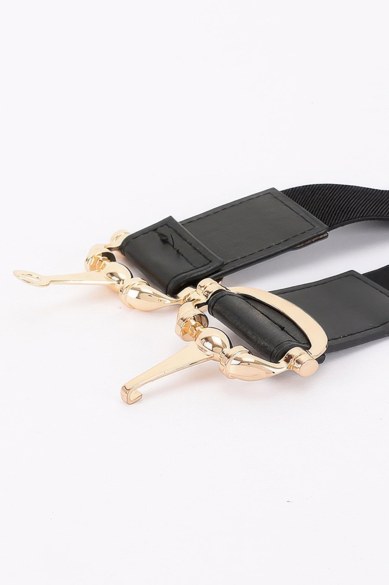 Vegan Leather Metal Buckle Elastic Belt