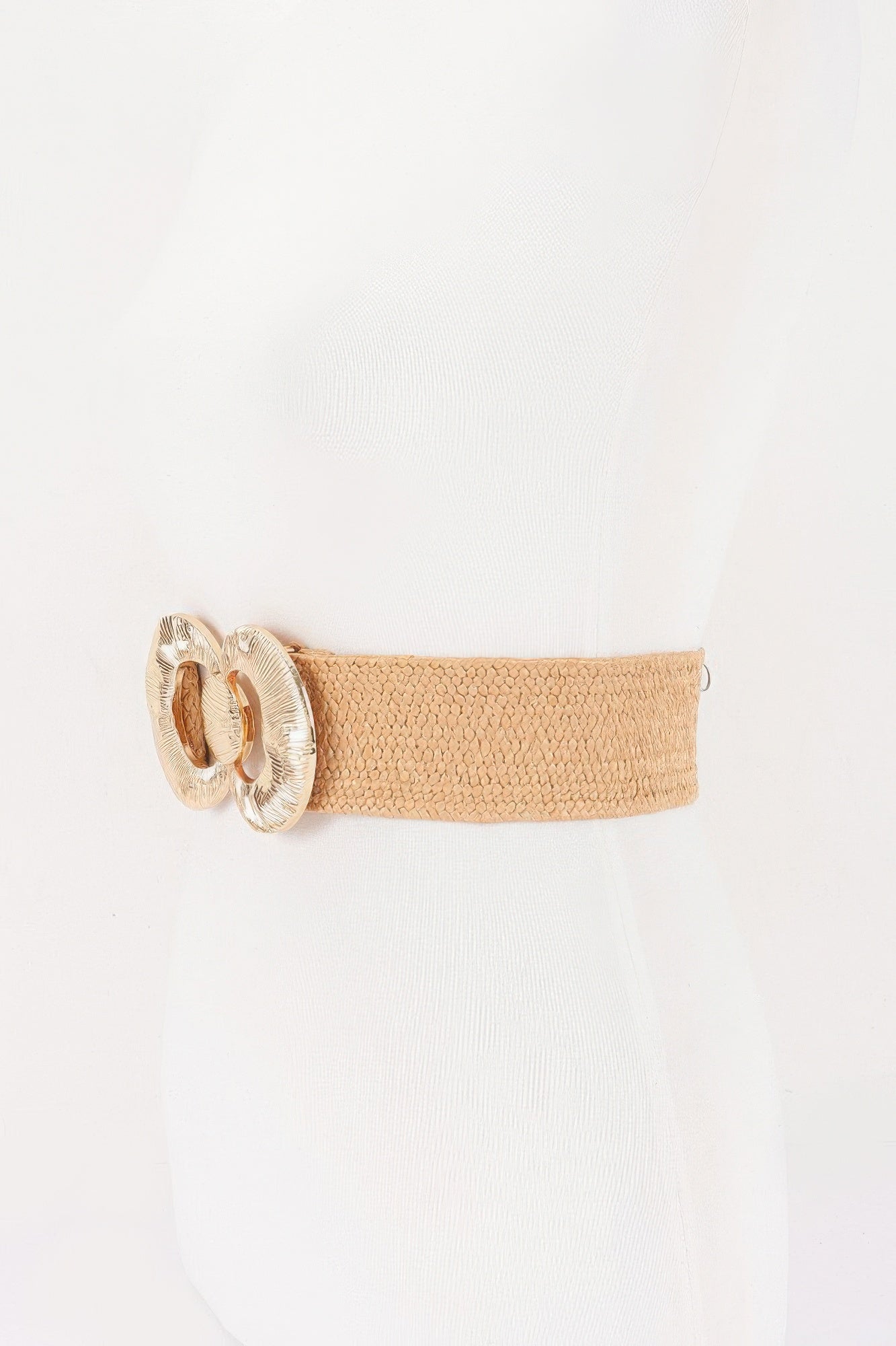 Faux Straw Big Metal Buckle Elastic Plus Size Belt