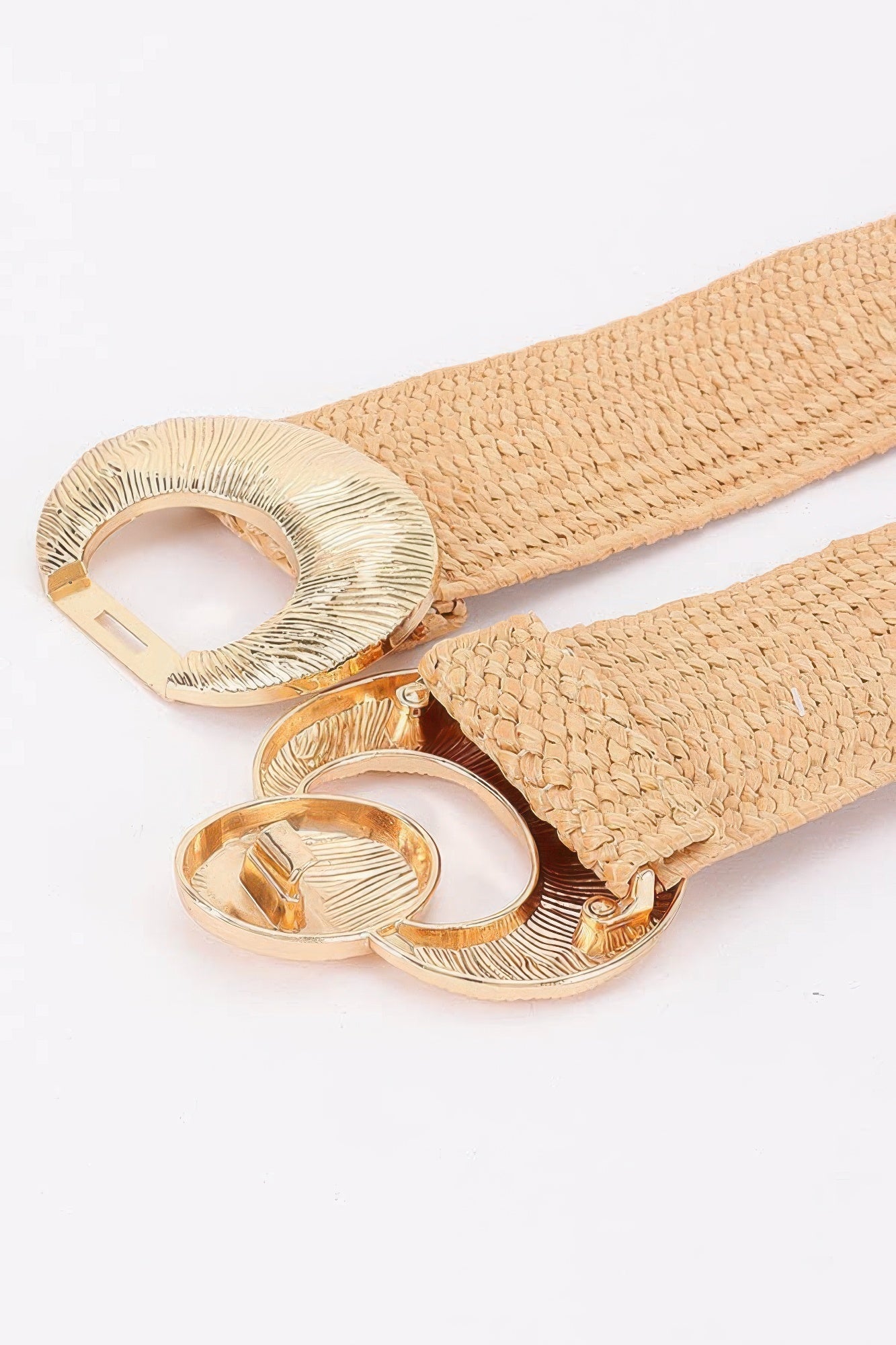 Faux Straw Big Metal Buckle Elastic Plus Size Belt