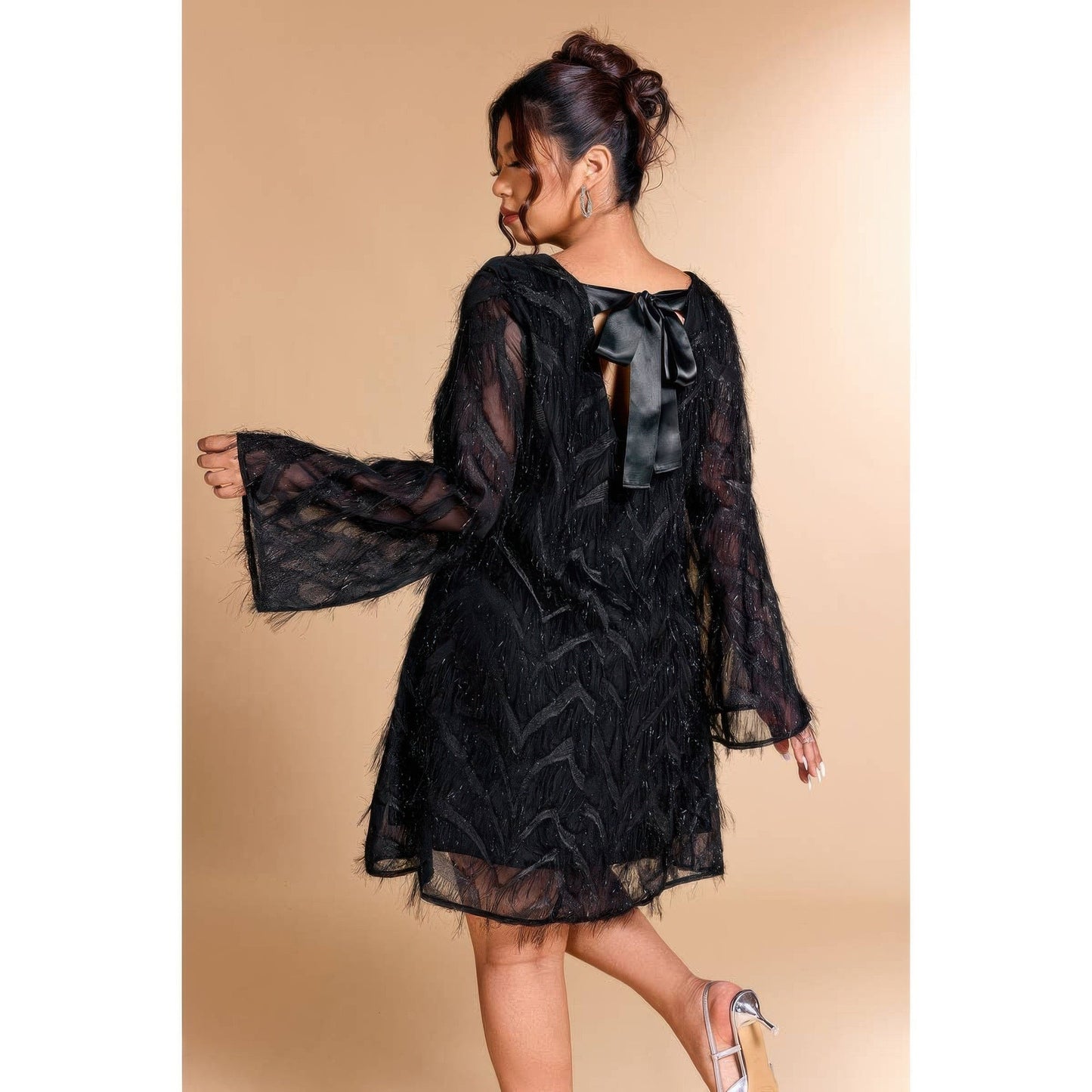 Plus Size Sequin Fringe Lace Short Dress