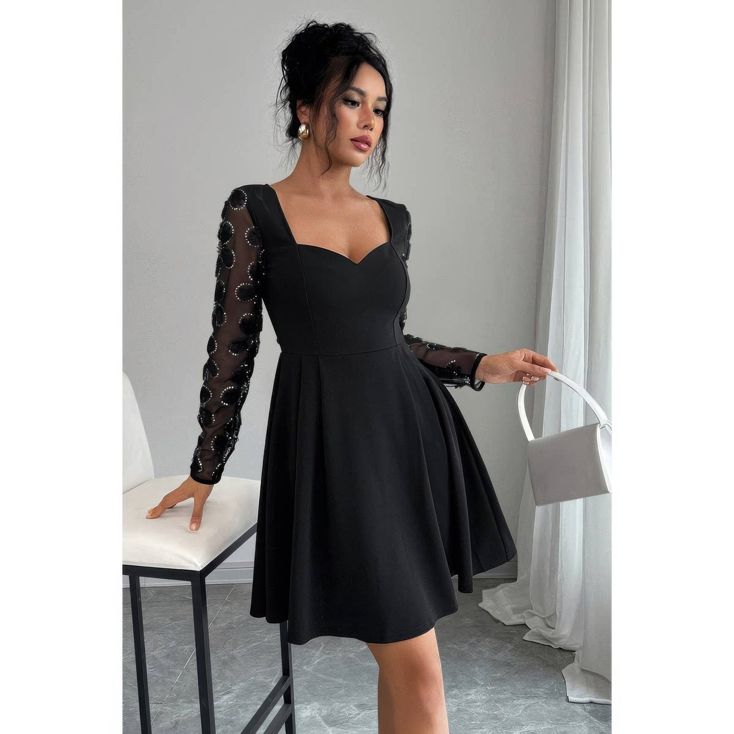 Plus Size Elegant Lace Panels Sequins Dress