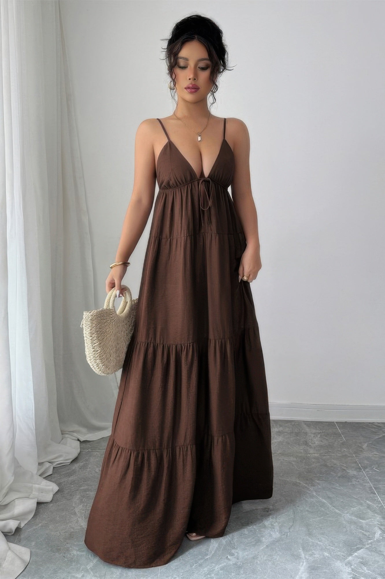 Sleeveless Elegant Suspender Aline Maxi Dress