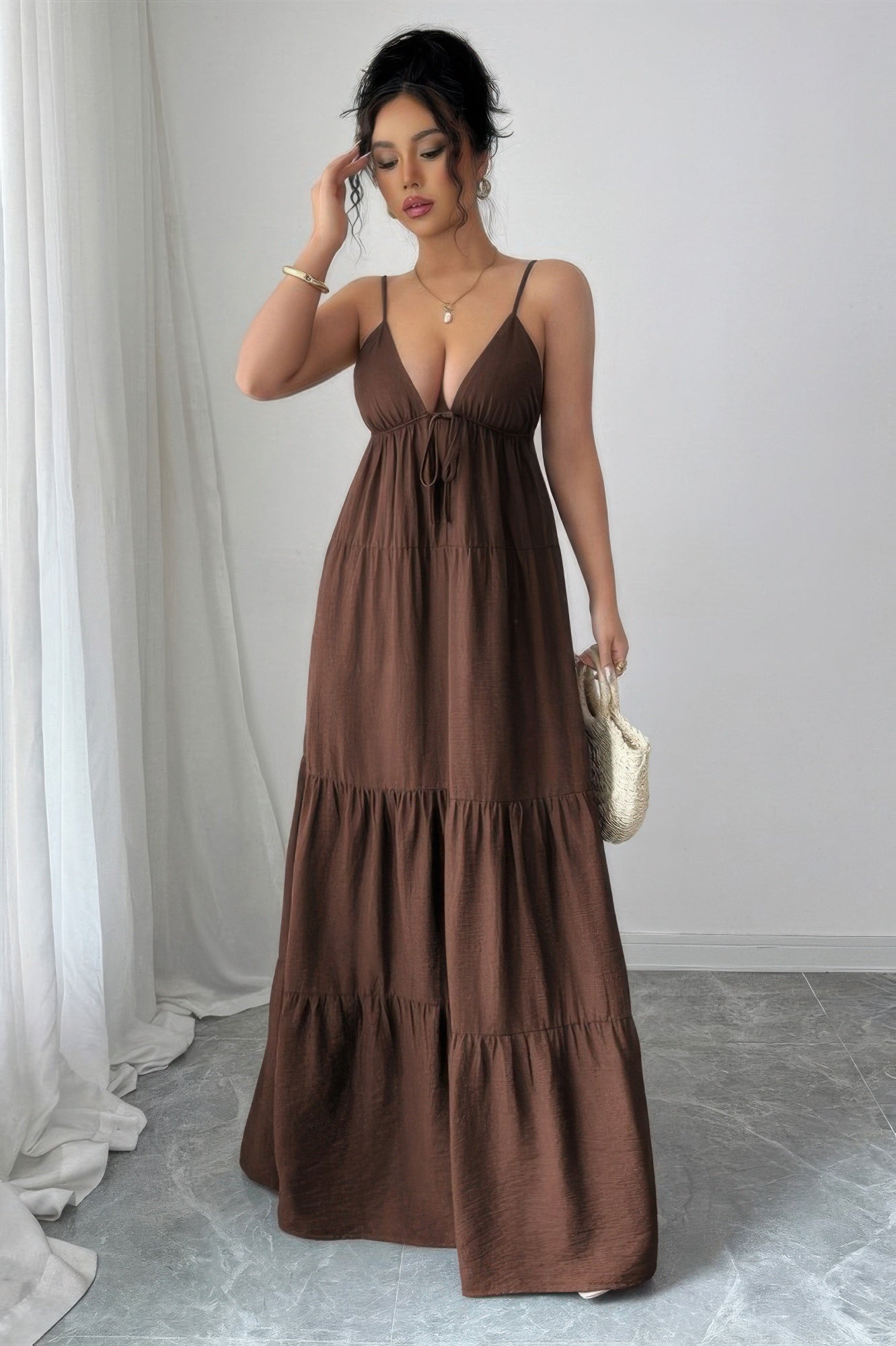 Sleeveless Elegant Suspender Aline Maxi Dress