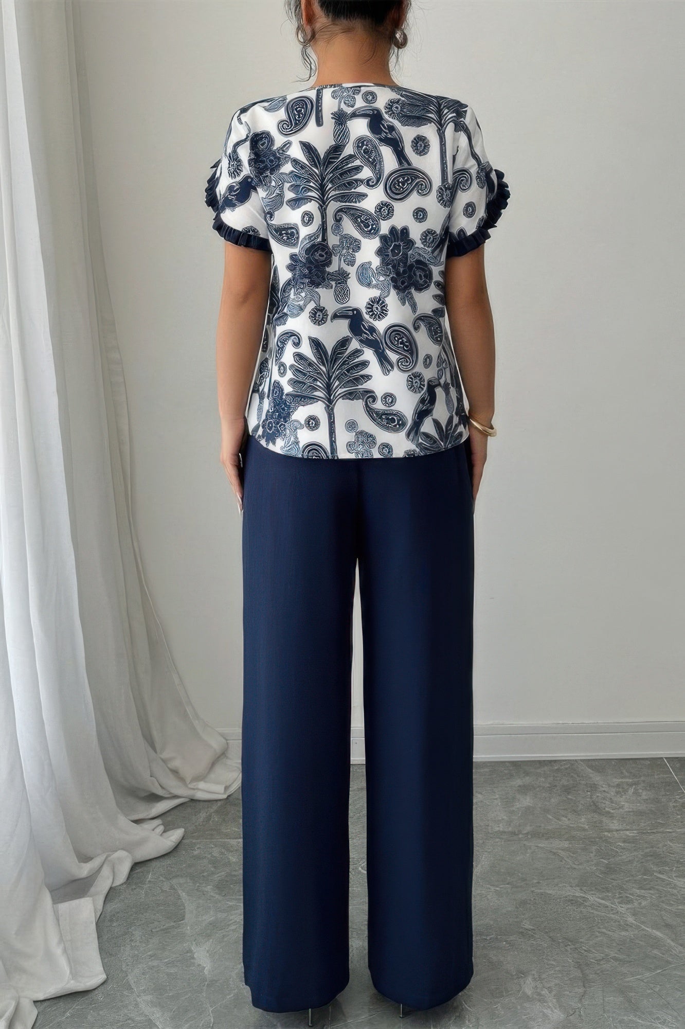Two Pieces Floral Print Ruffle Hem Sleeve Sets