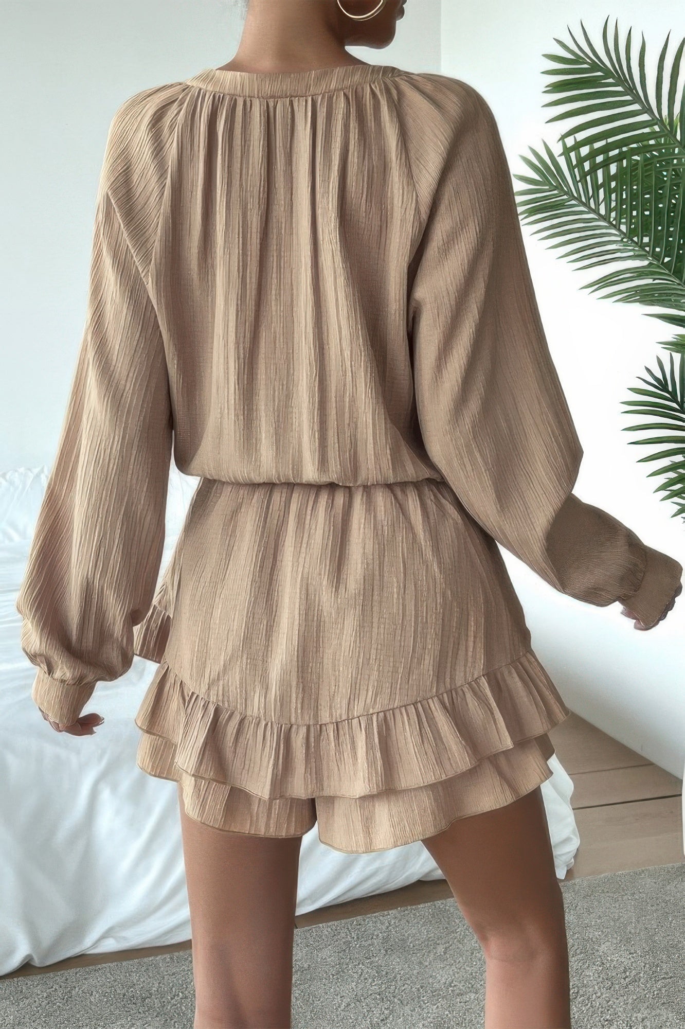 Solid Bowknot Strap Ruffled Hem Layered Dress
