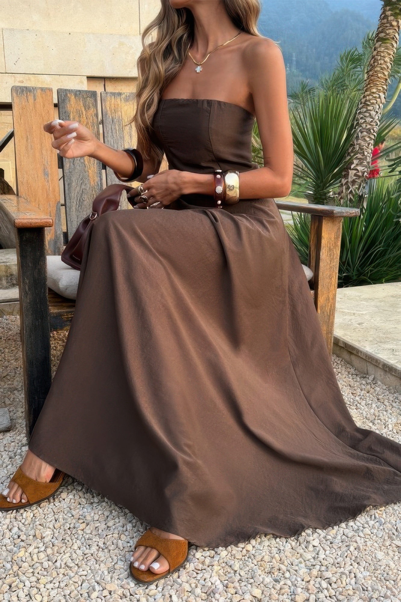 Strapless Sleeveless Solid Fit Full Dress