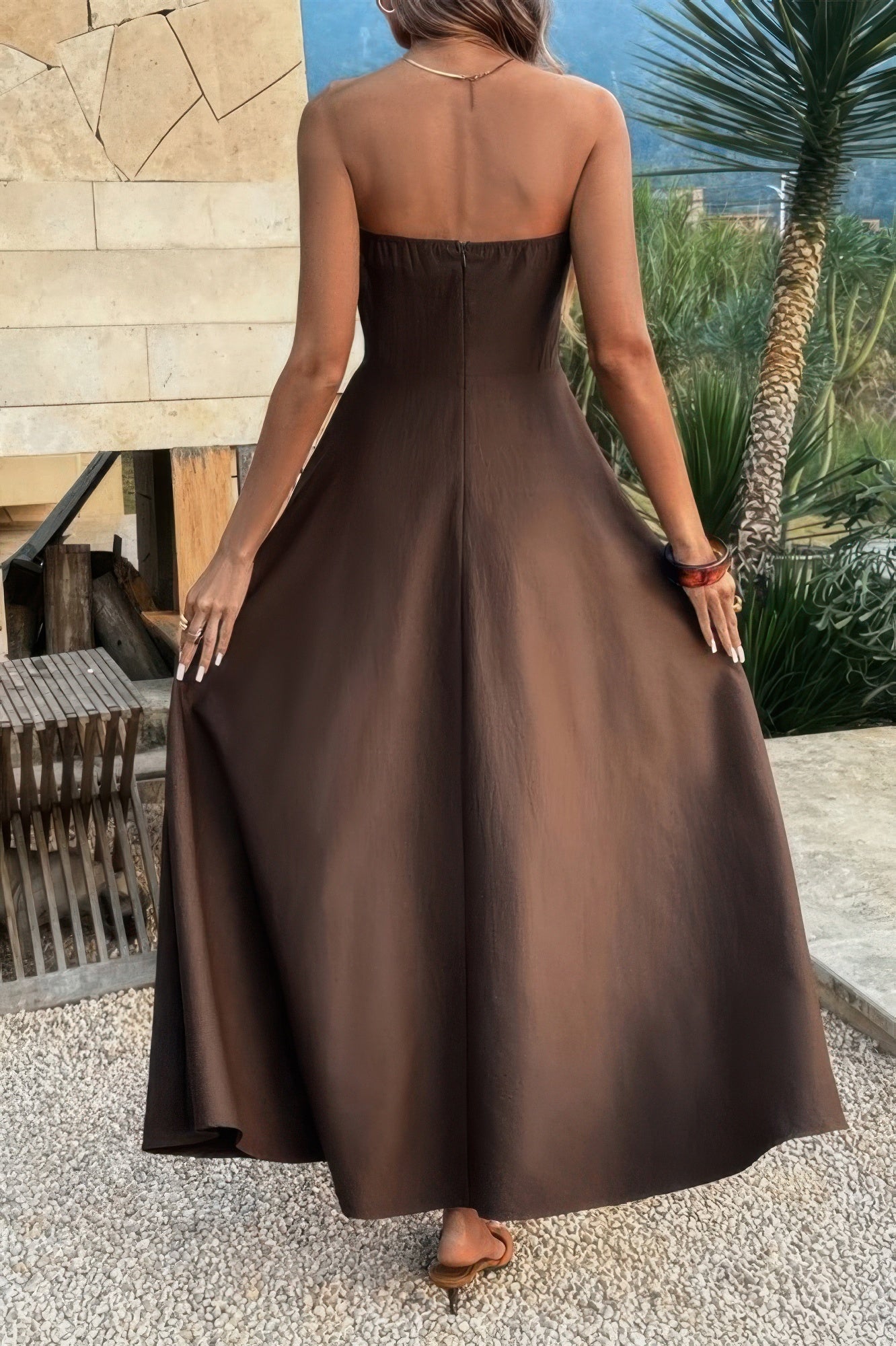 Strapless Sleeveless Solid Fit Full Dress