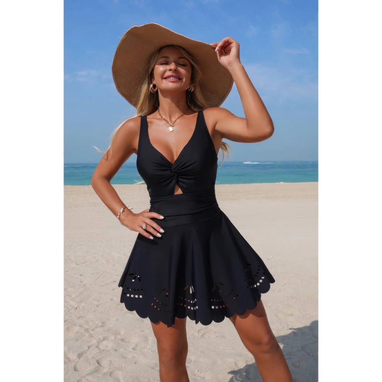 Crossover V Neck Hollow Out Stretch Swimsuit