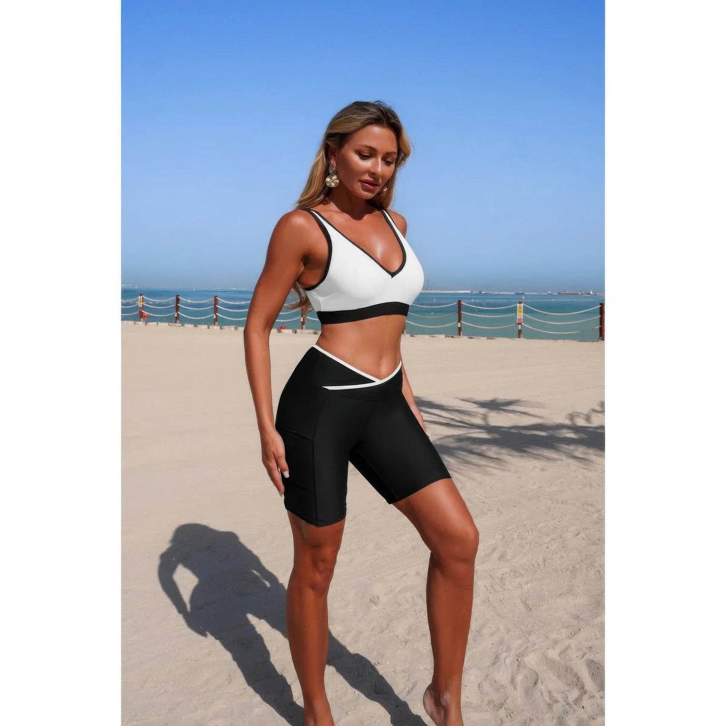 Two Piece Color Block Sports Sleeveless Yoga Sets