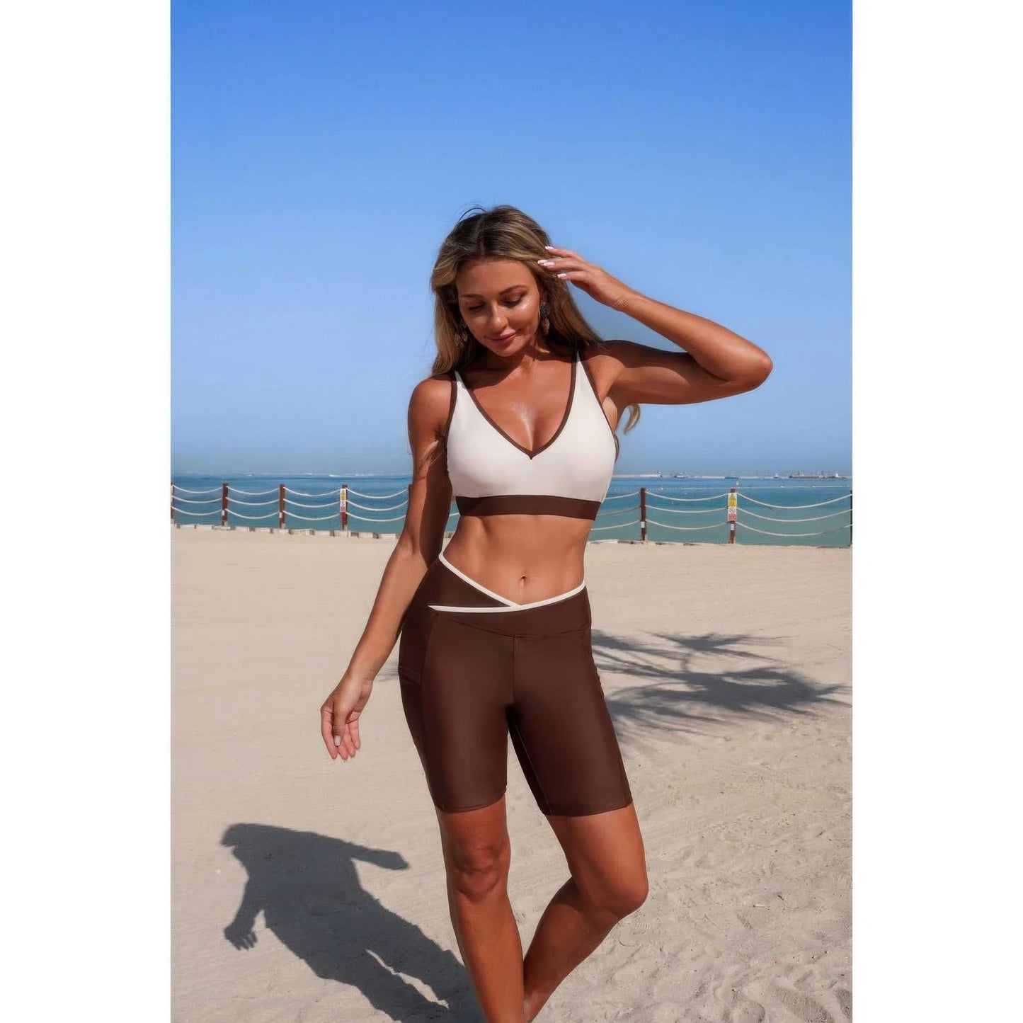 Two Piece Color Block Sports Sleeveless Yoga Sets