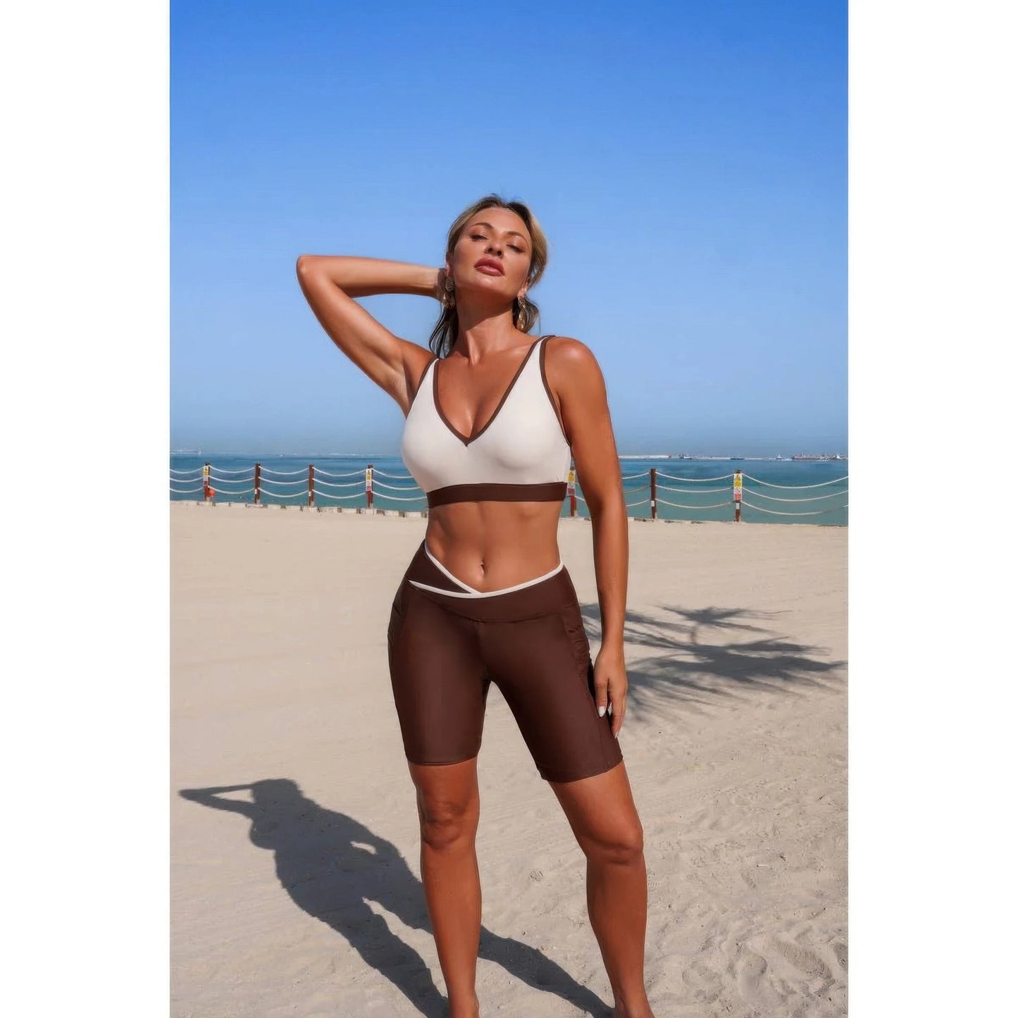 Two Piece Color Block Sports Sleeveless Yoga Sets