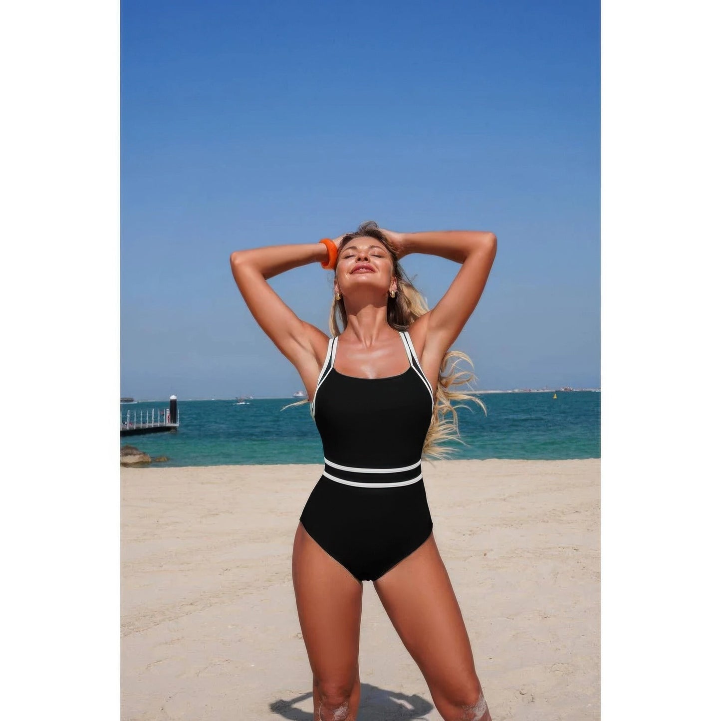 One Piece Colorblock Cross Back Swimsuit