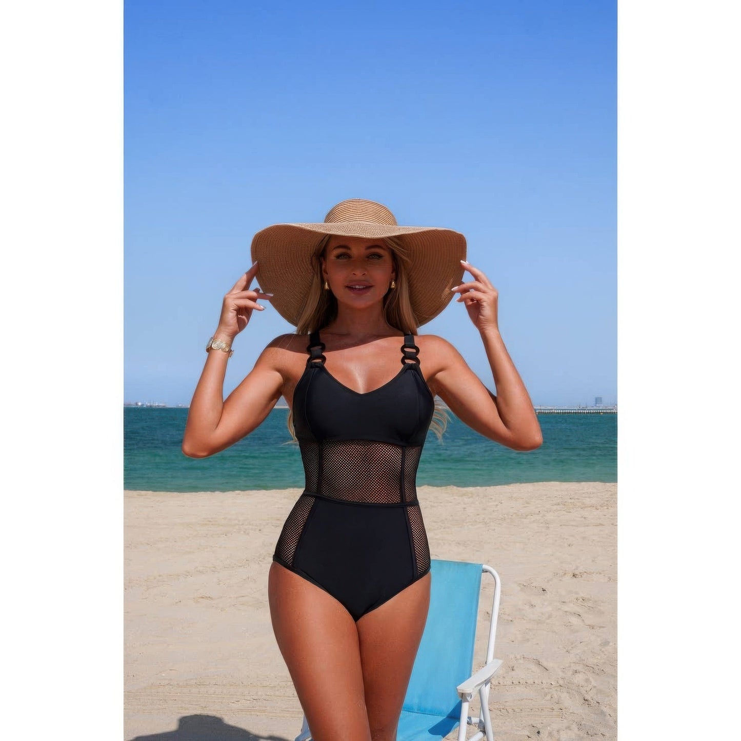 One Piece Tummy Control Mesh Cross Swimsuit