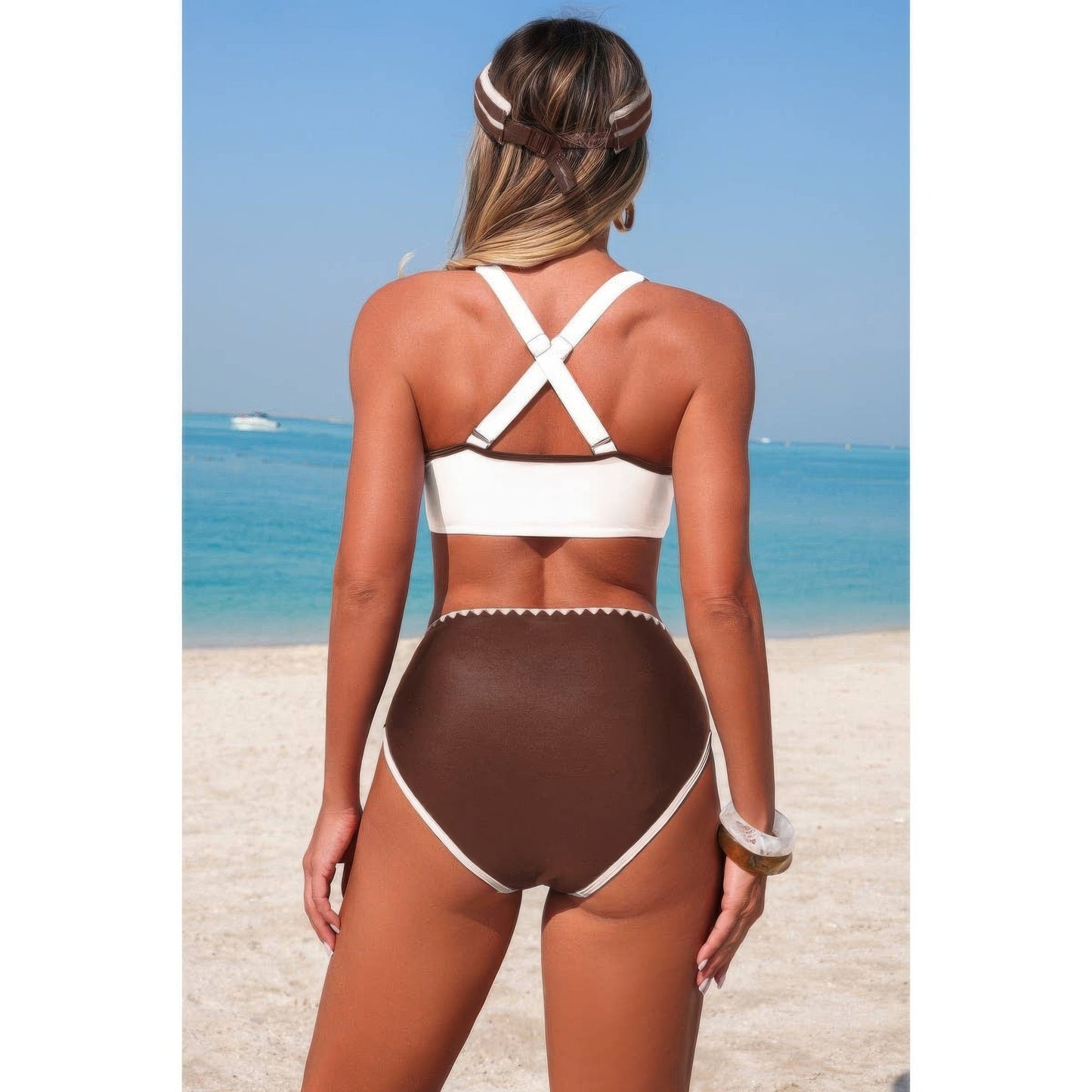 Two Piece Tie Knot Contrast High Waisted Bikini