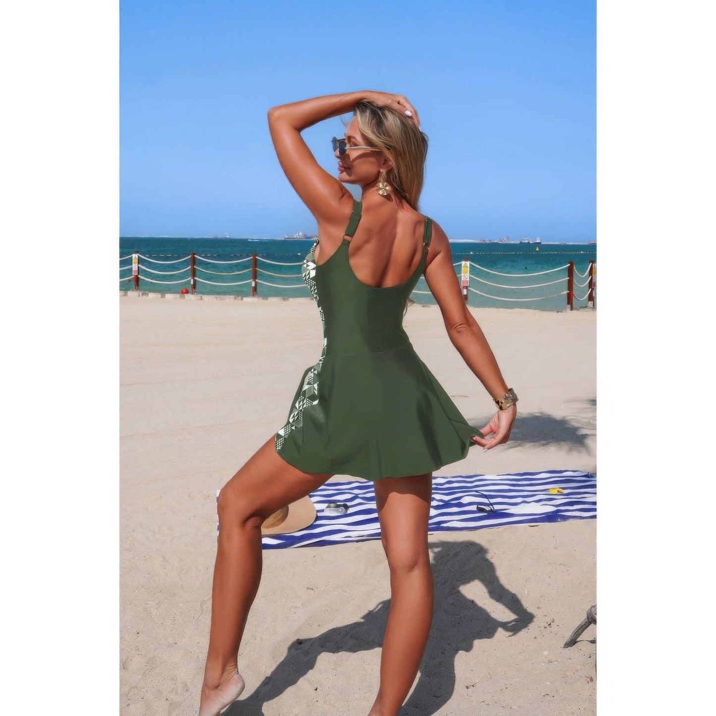 One Piece Patchwork Tie Up Stretch Swimsuit