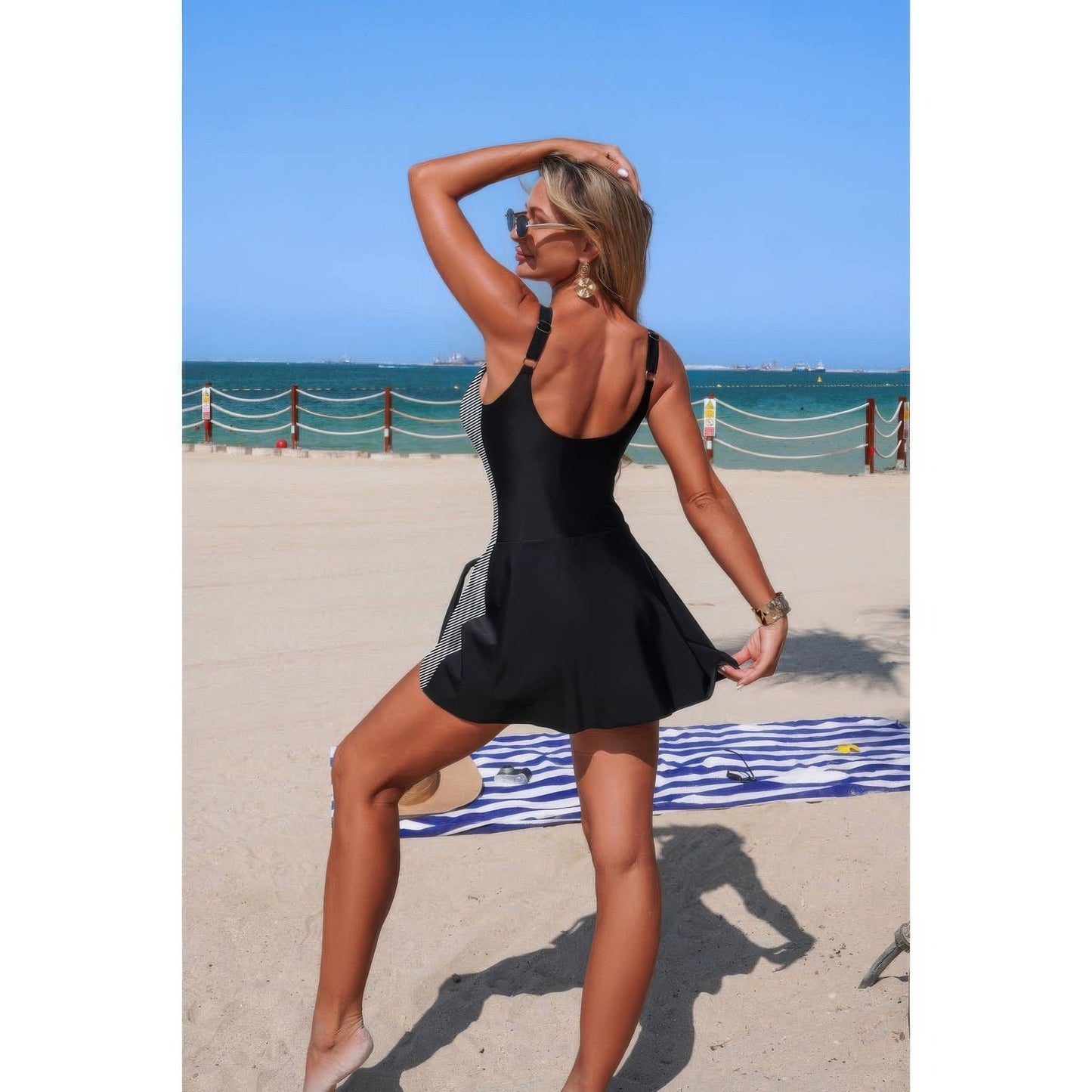 One Piece Patchwork Tie Up Stretch Swimsuit