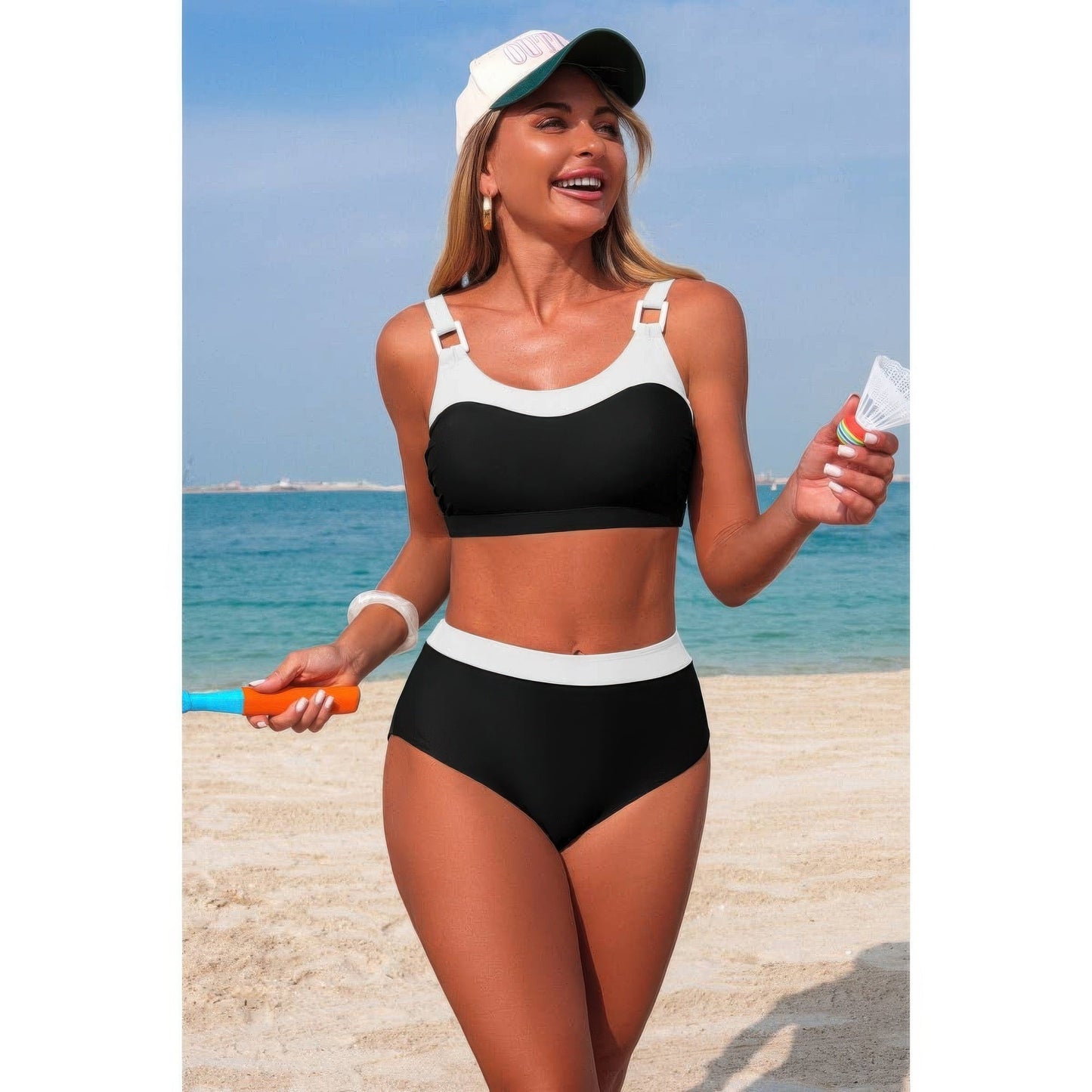 Two Piece Colorblock Sleeveless Back Knot Bikini