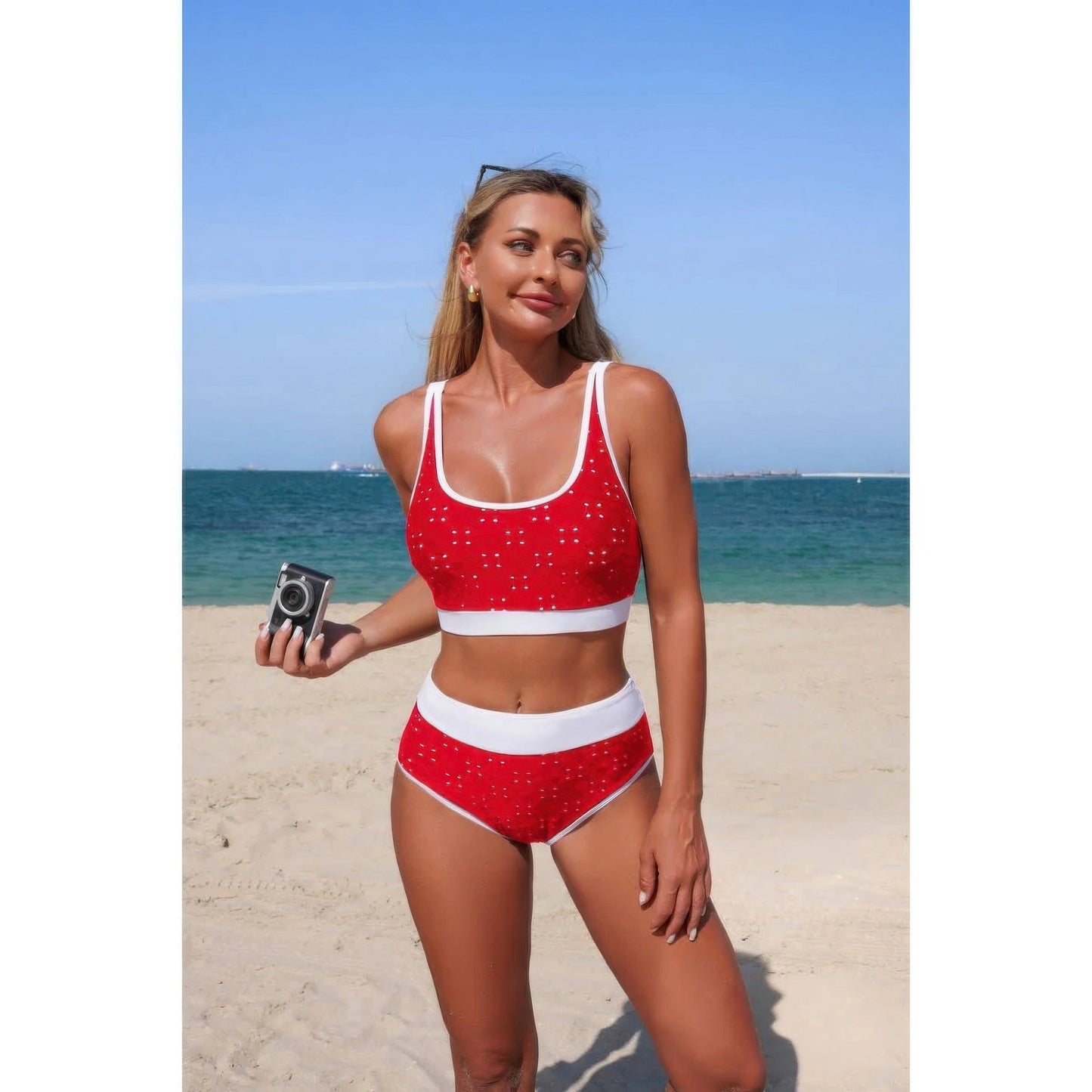Push Up Triangle High Waisted Band Bikini