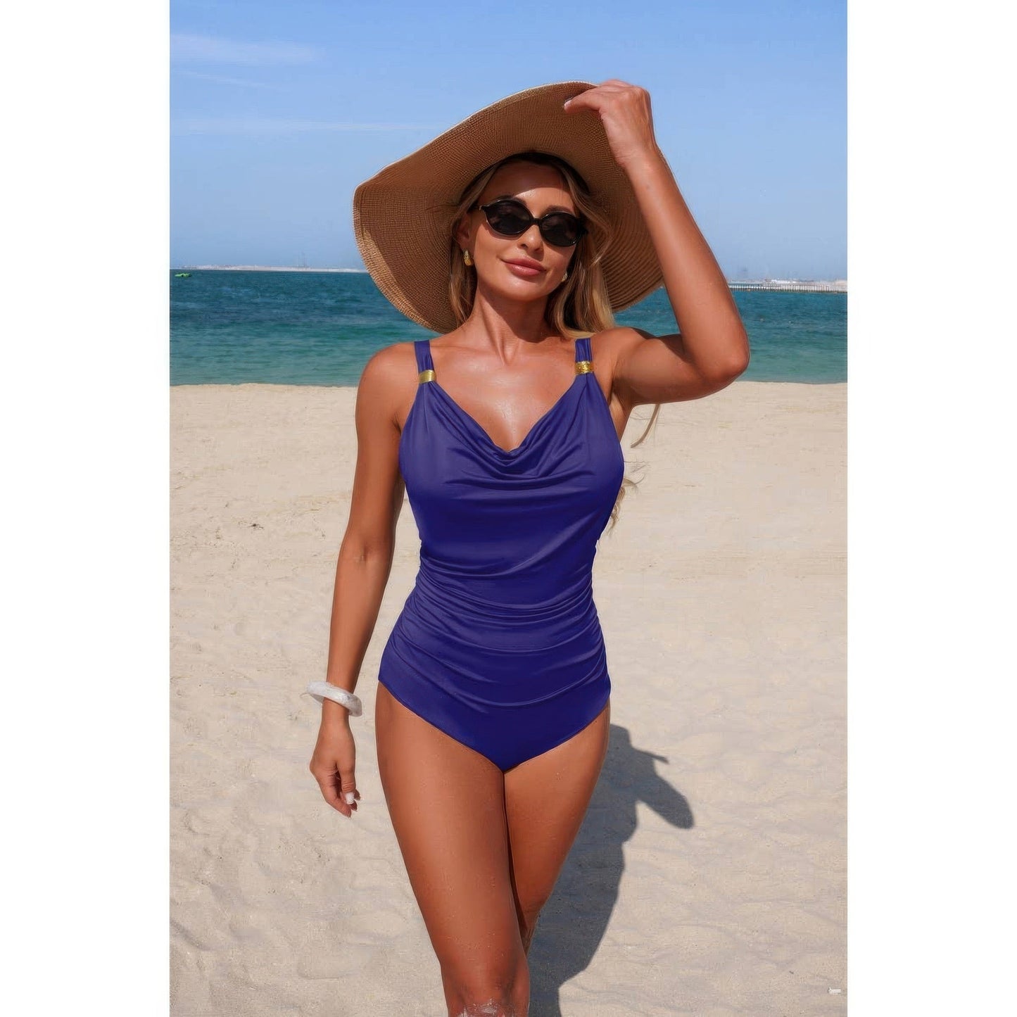 One Piece V Neck Ruched Tummy Control Swimsuit