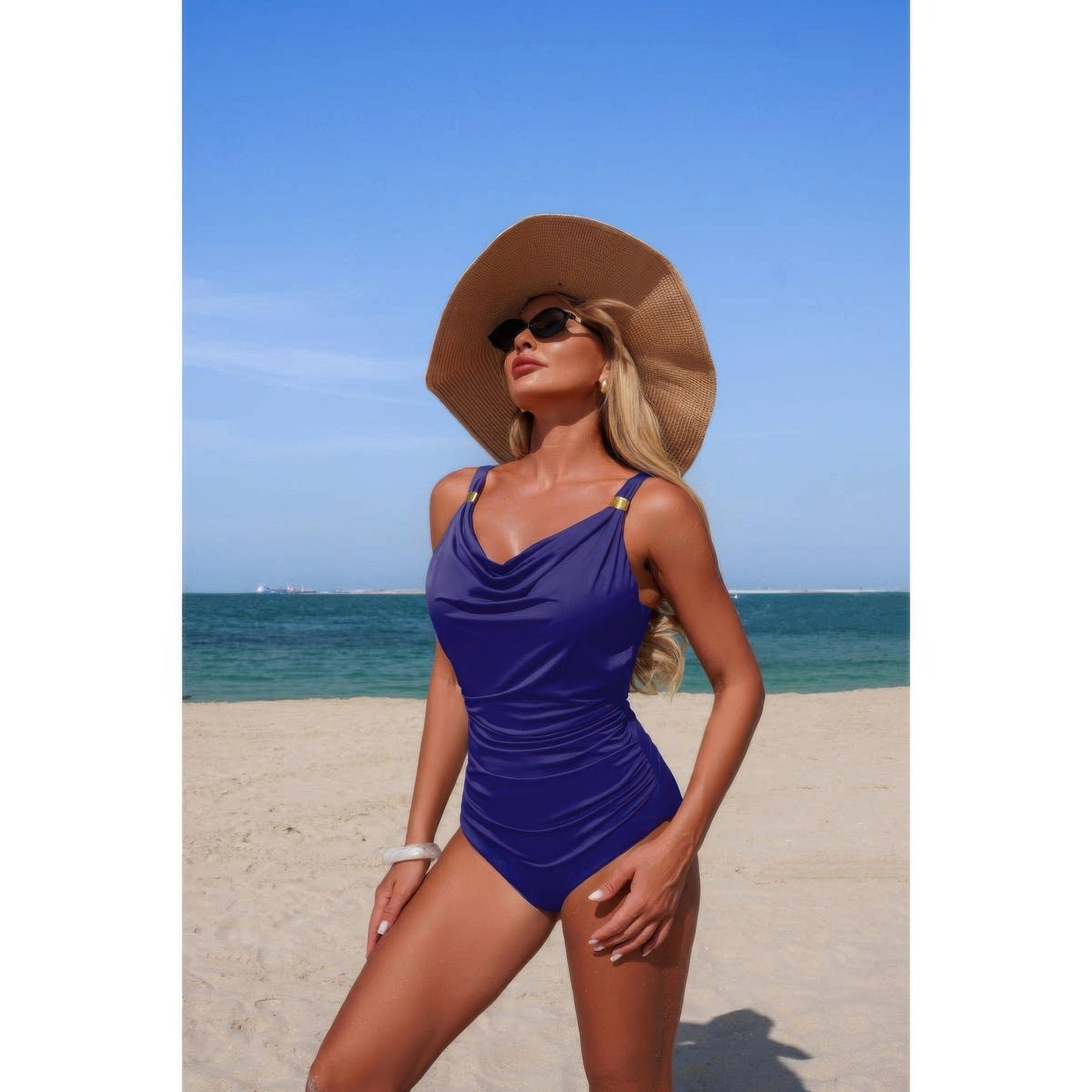 One Piece V Neck Ruched Tummy Control Swimsuit