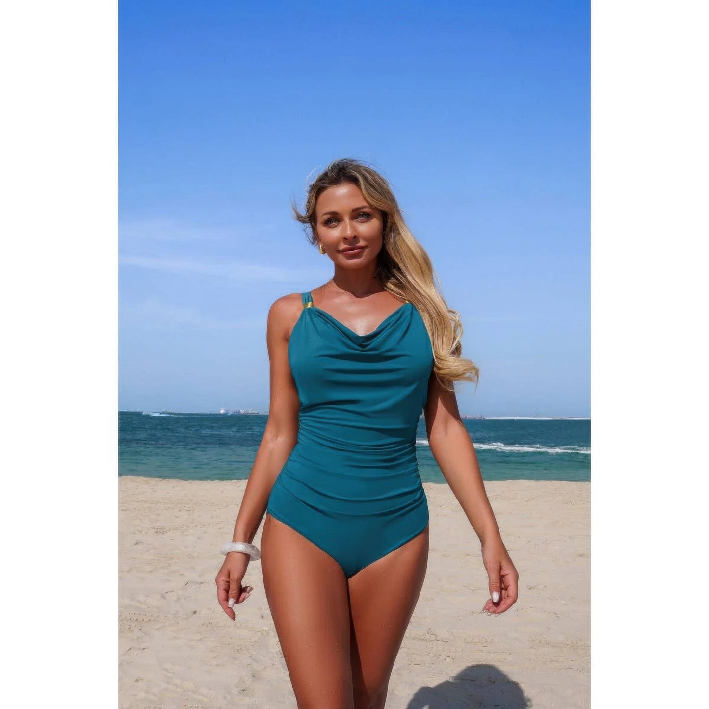 One Piece V Neck Ruched Tummy Control Swimsuit