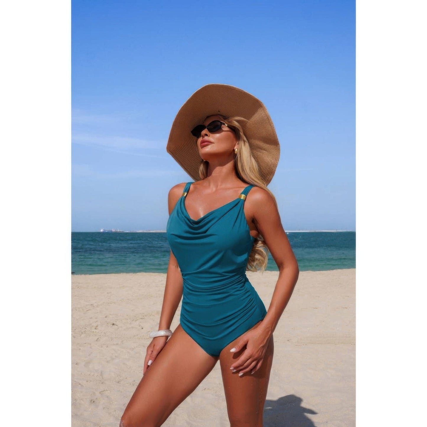 One Piece V Neck Ruched Tummy Control Swimsuit
