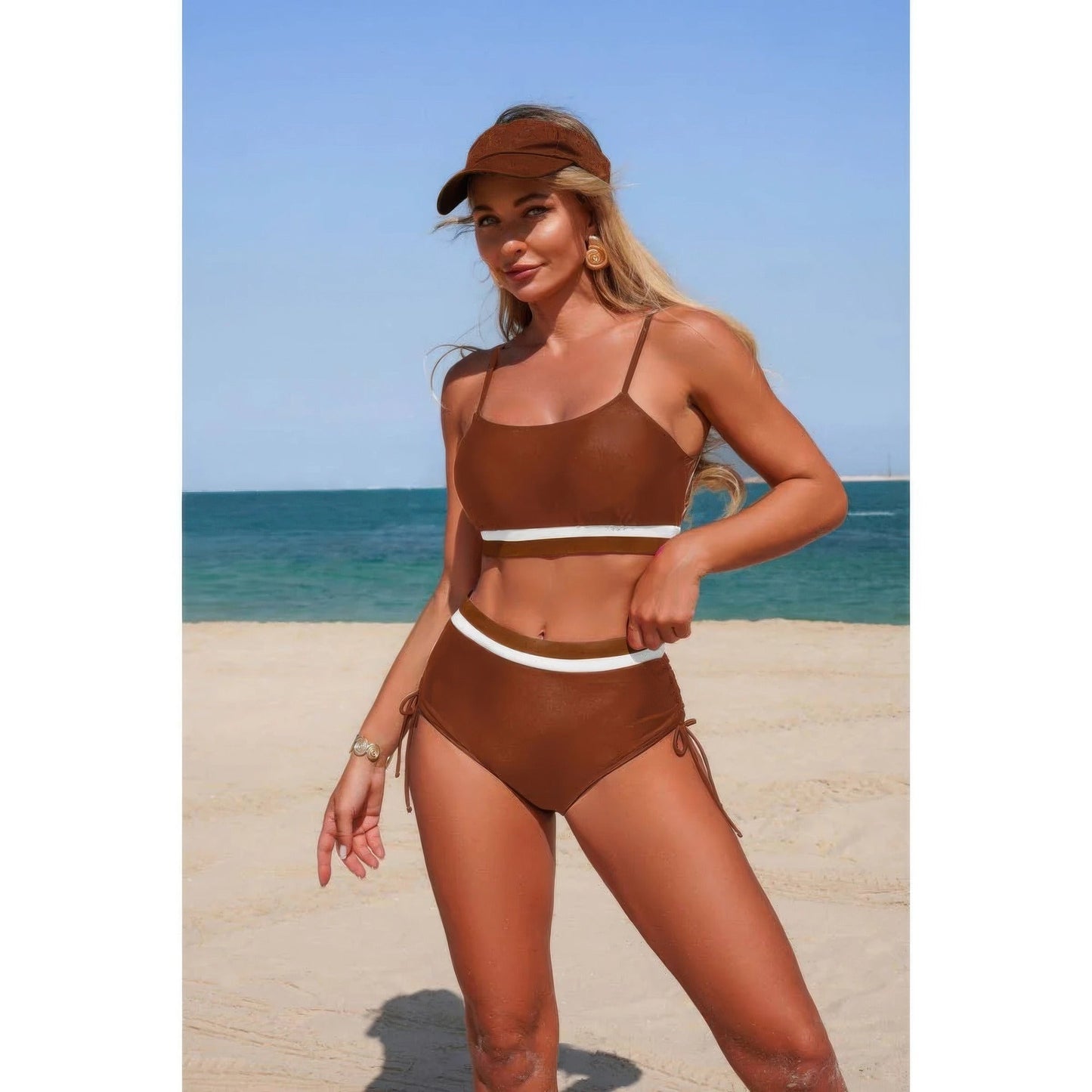 Two Piece Solid Contrast Tie Up Stretch Bikini