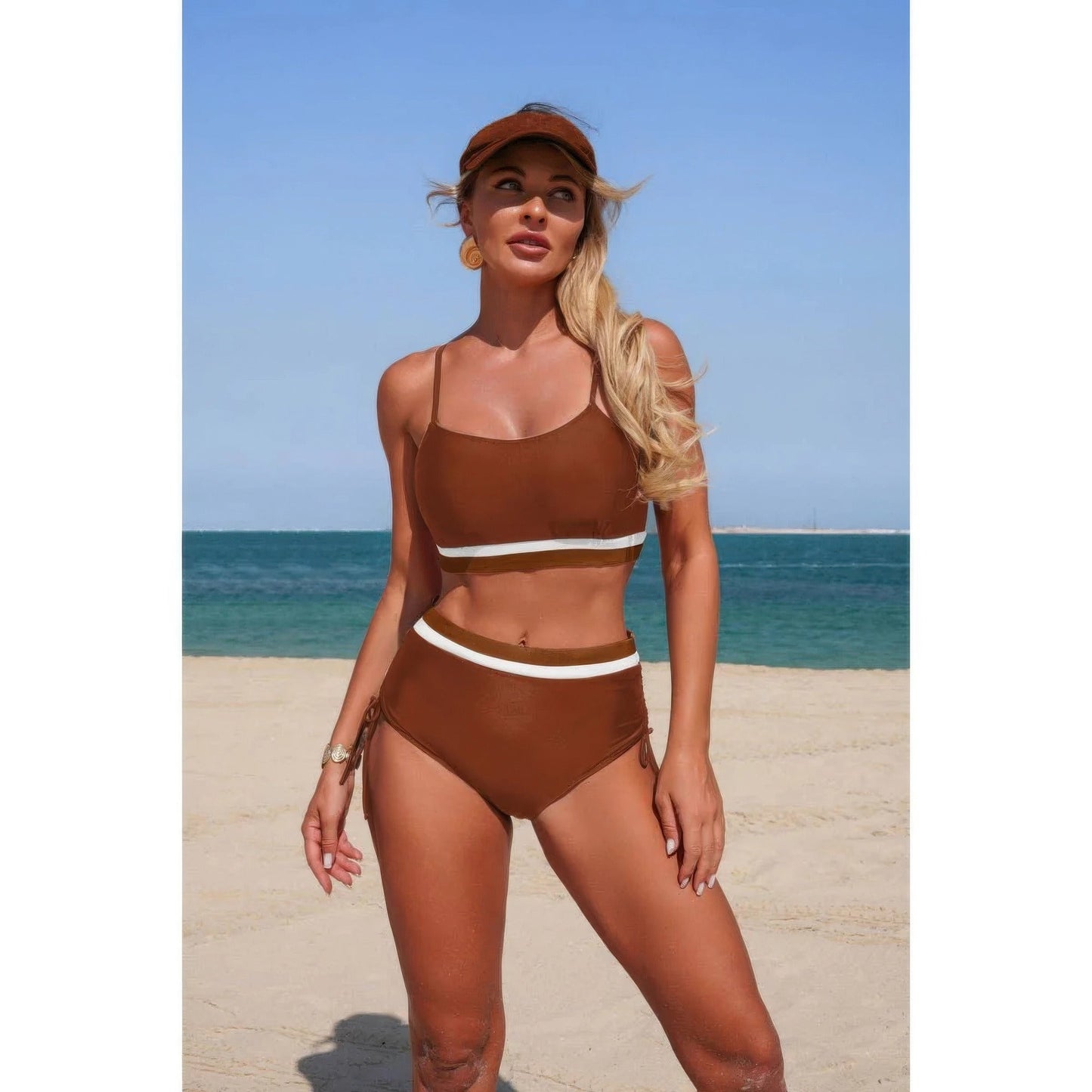Two Piece Solid Contrast Tie Up Stretch Bikini