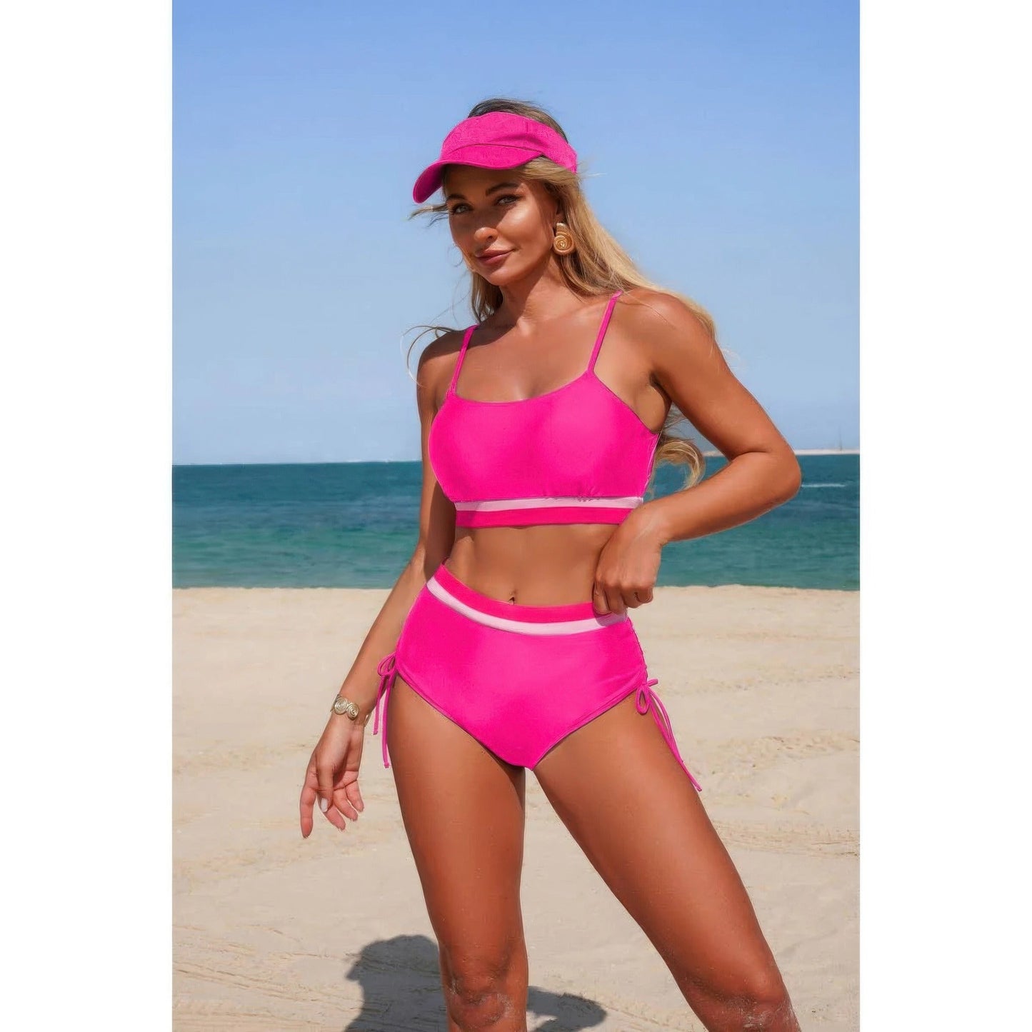 Two Piece Solid Contrast Tie Up Stretch Bikini