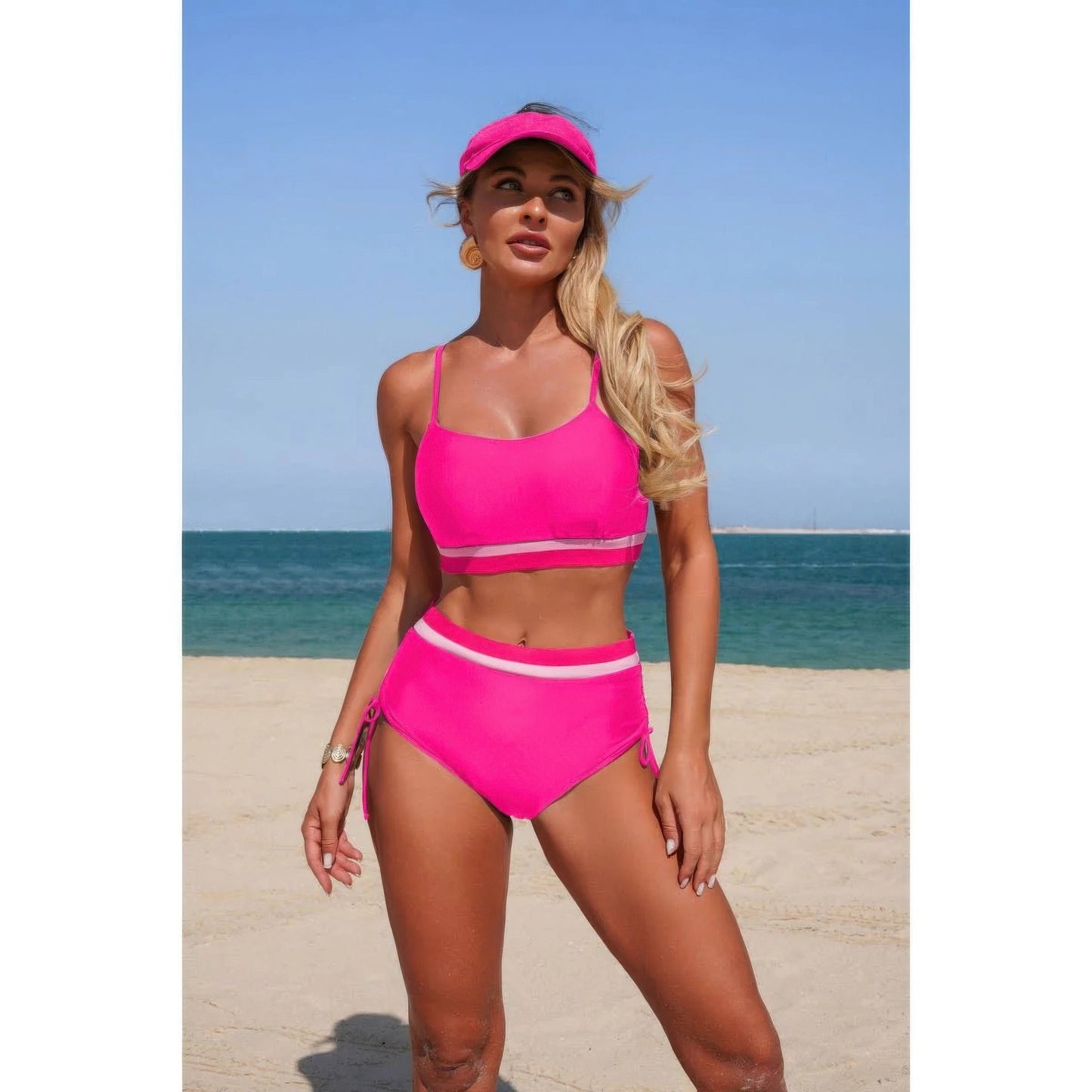 Two Piece Solid Contrast Tie Up Stretch Bikini
