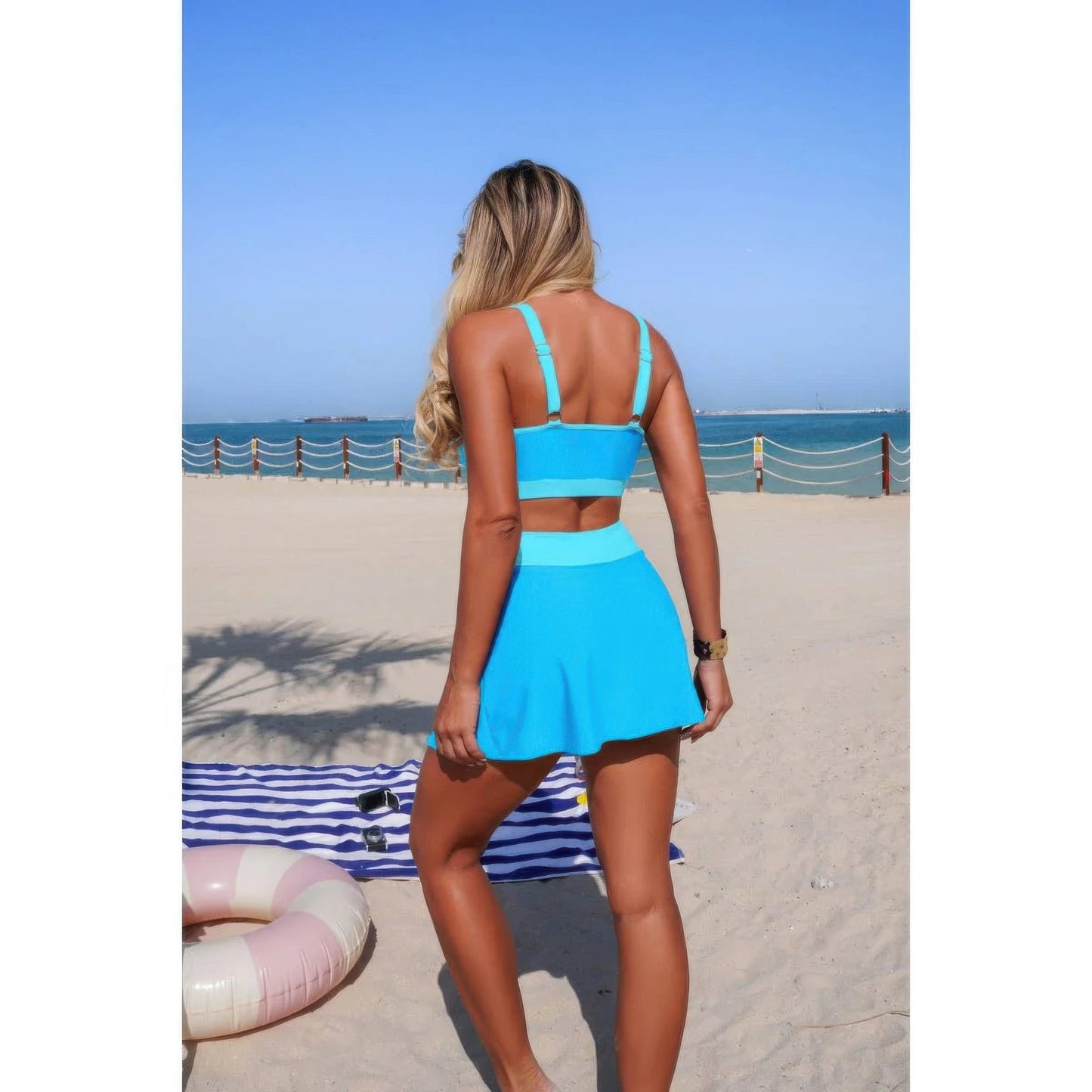 Two Piece Color Block High Waist Tie Up Bikini