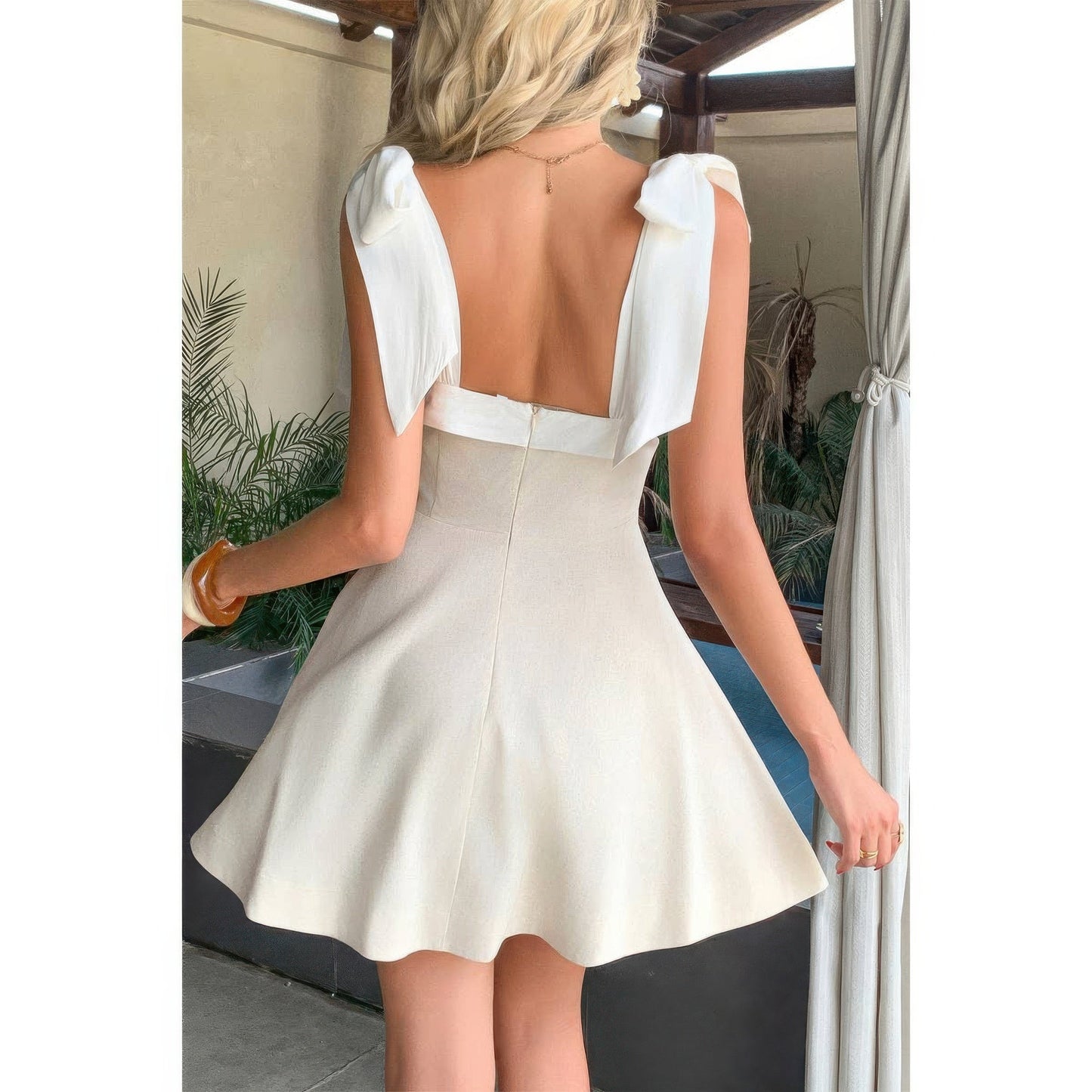 Square Neck Shoulder Tie Neck Dress