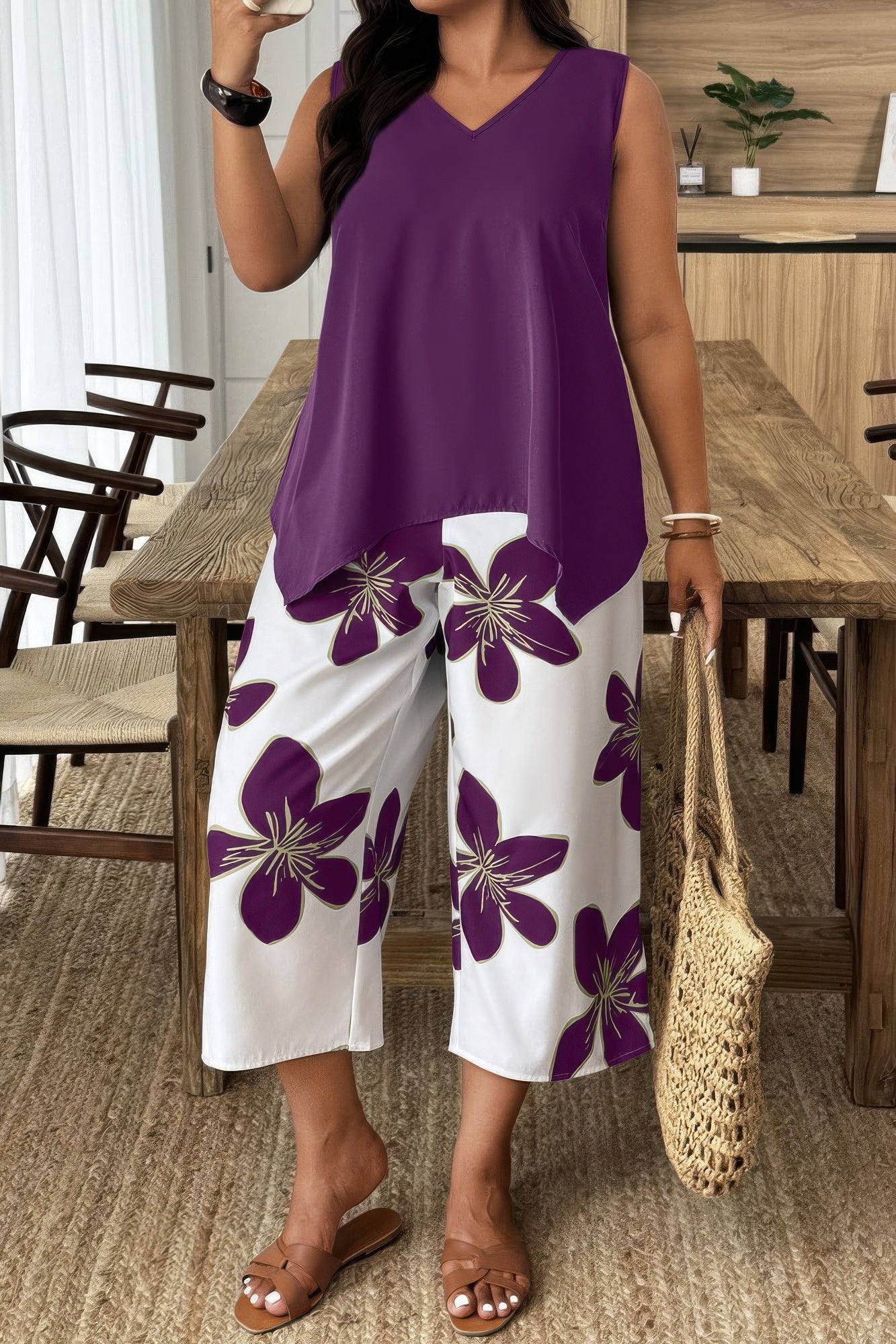 Plus Size Two Pieces Floral Patchwork Sets