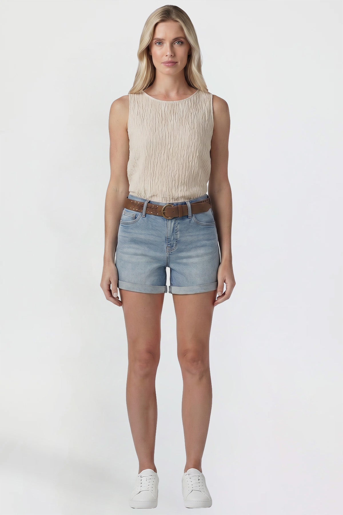 Women's Belted Premium Stretch Fold-Over Cuff Shorts
