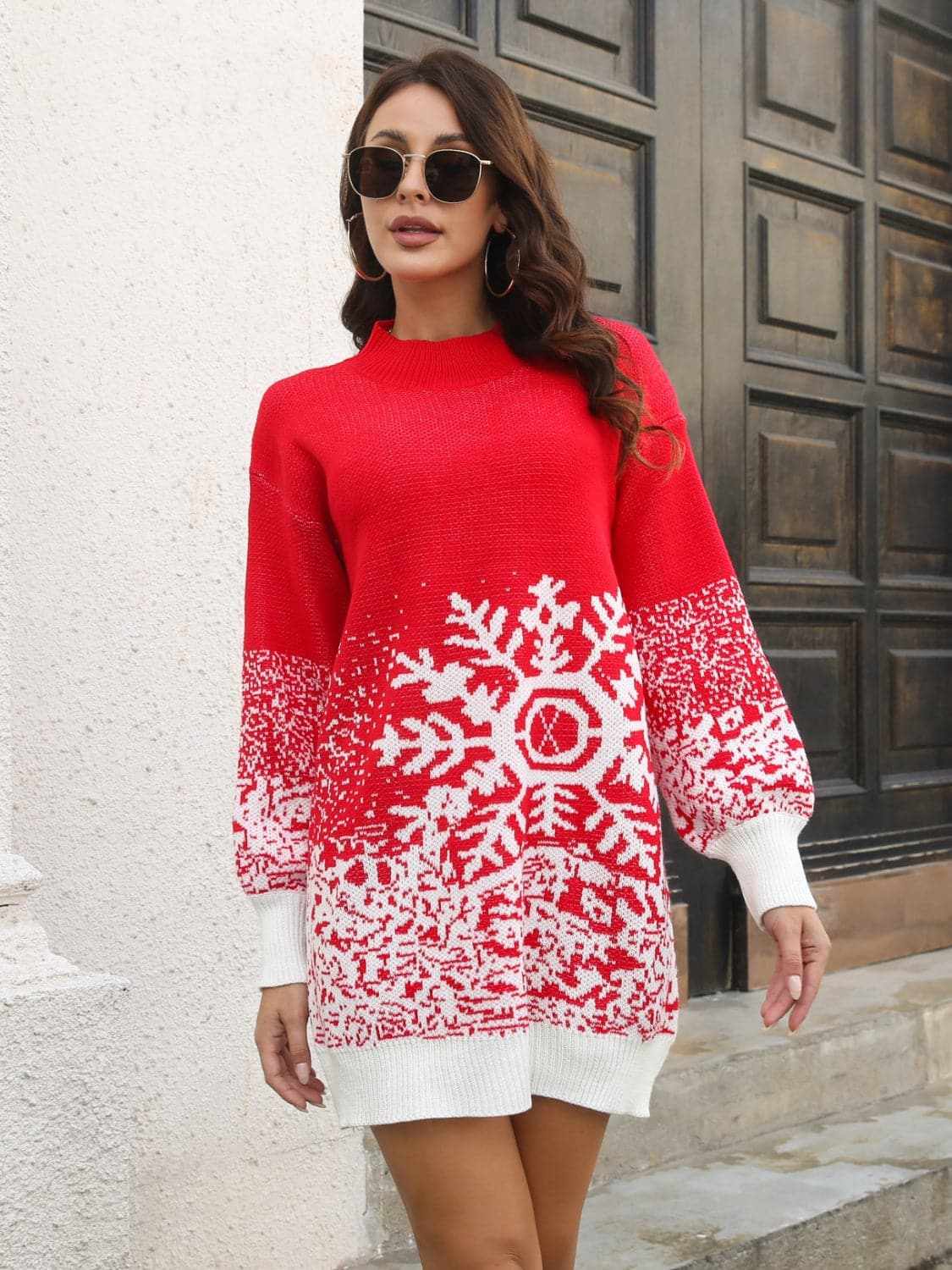 T-Shirts Trendsi Sweater Dresses - Warm knit snowflake dress - Premium Quality