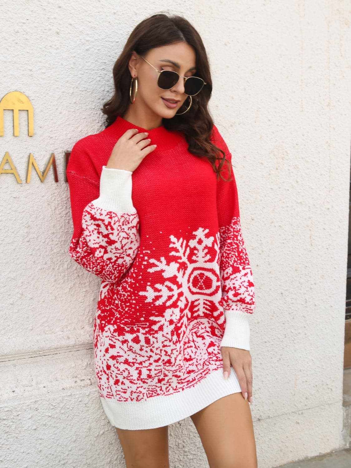T-Shirts Trendsi Sweater Dresses - Warm knit snowflake dress - Premium Quality