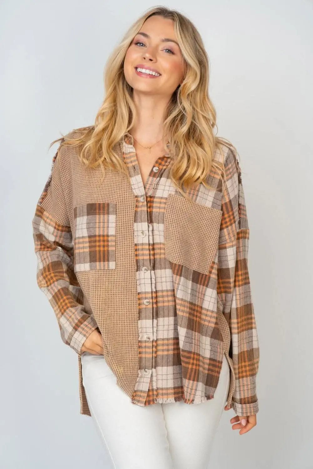 Pants Trendsi White Birch Plaid Shirt Women's Casual Button Down Top USA Shipped