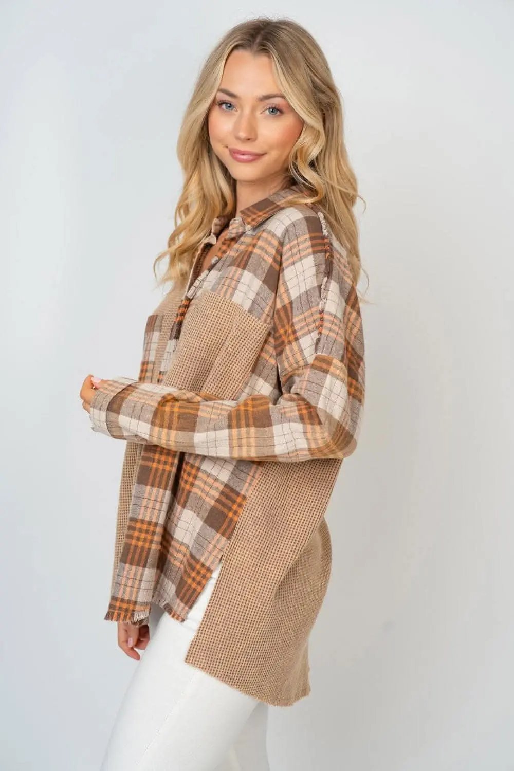 Pants Trendsi White Birch Plaid Shirt Women's Casual Button Down Top USA Shipped