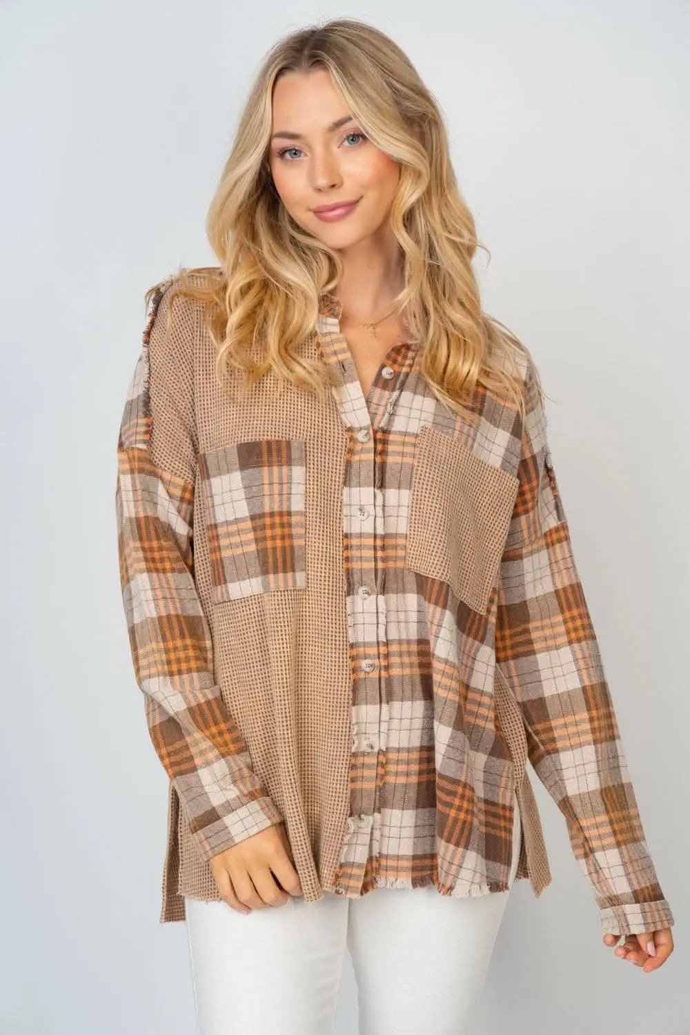Pants Trendsi White Birch Plaid Shirt Women's Casual Button Down Top USA Shipped