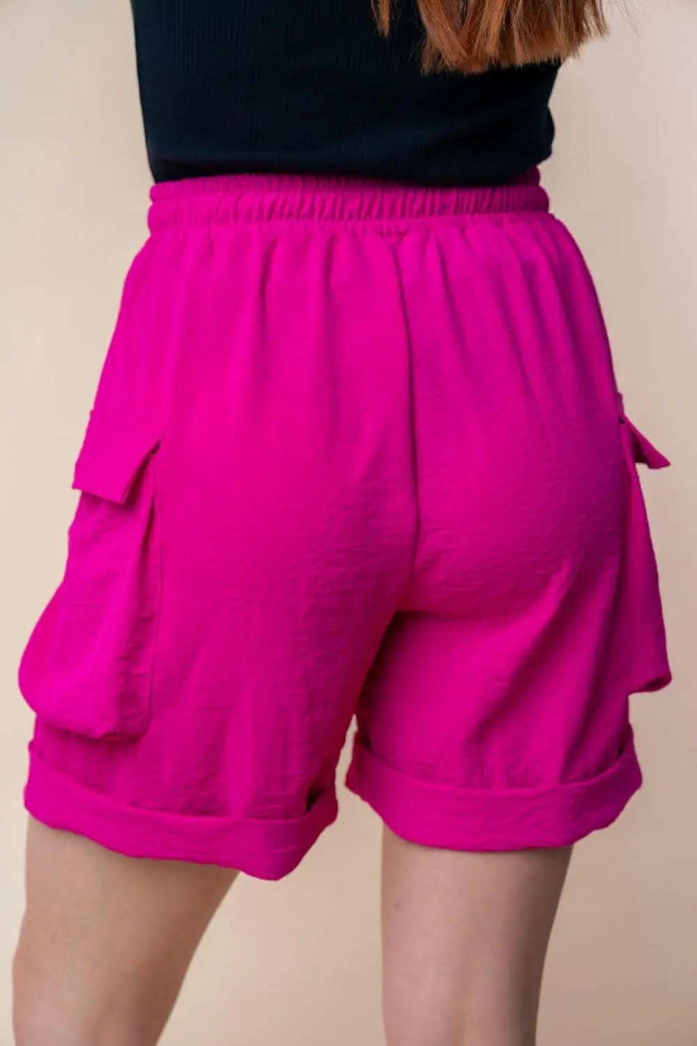 Trendsi White Birch Knit Cargo Women's Shorts Casual High Waisted Drawstring