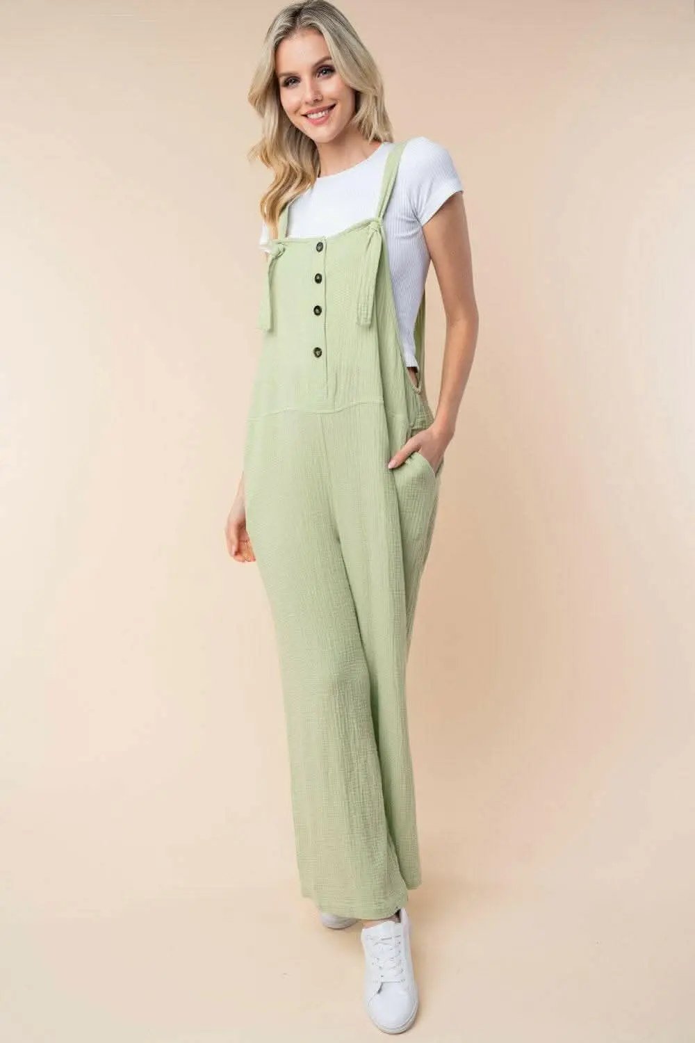 Sweaters Trendsi just arrived - White Birch Texture Sleeveless Wide Leg Jumpsui