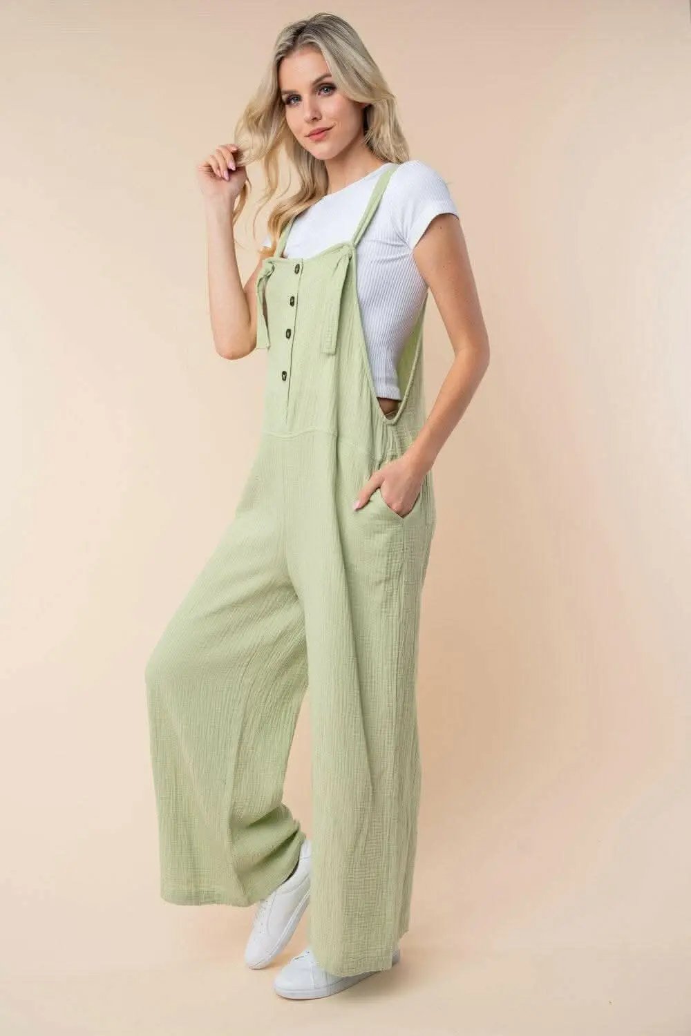 Sweaters Trendsi just arrived - White Birch Texture Sleeveless Wide Leg Jumpsui