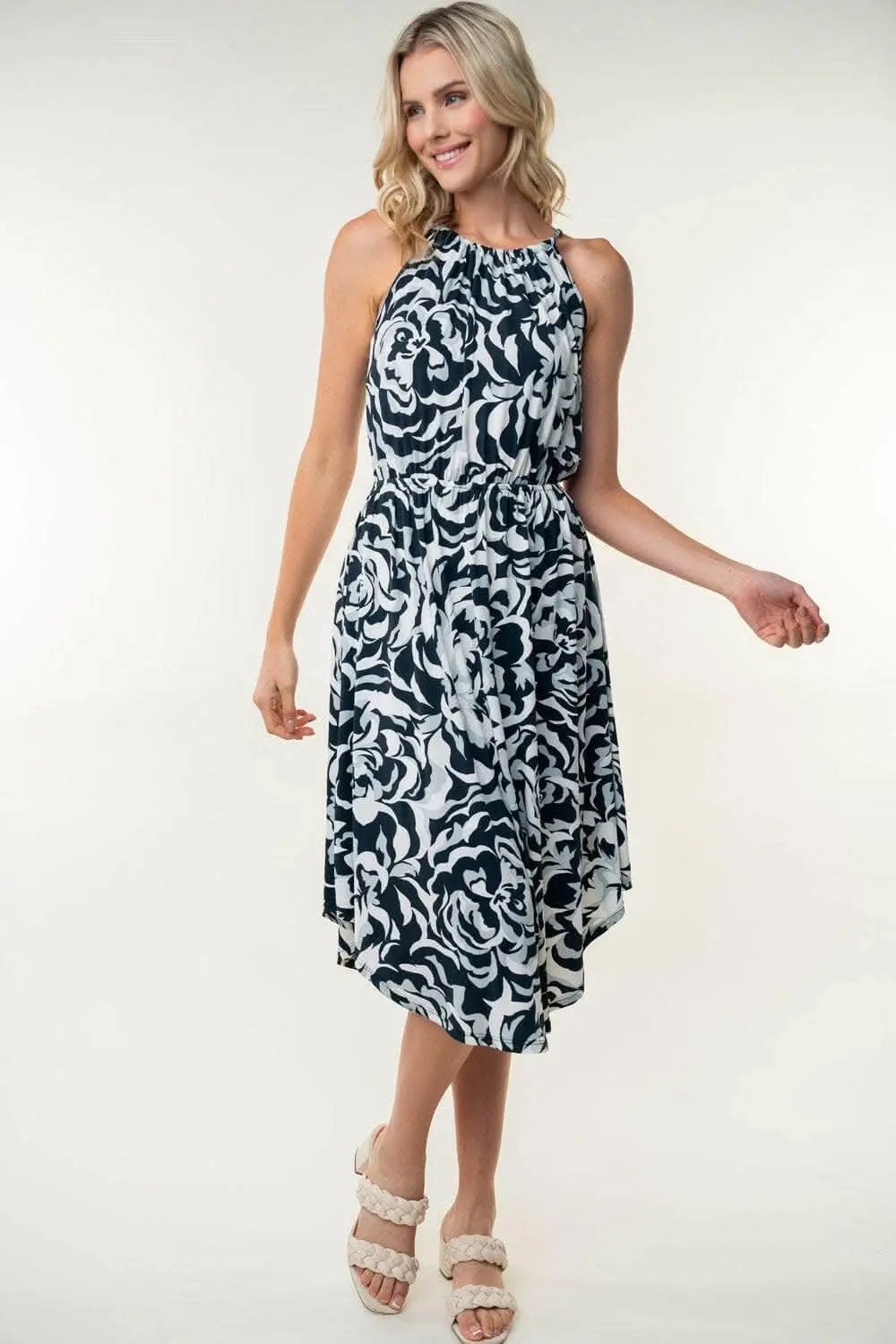 Dresses Trendsi White Birch Tied Ruched Floral Sleeveless Knee Length Dress