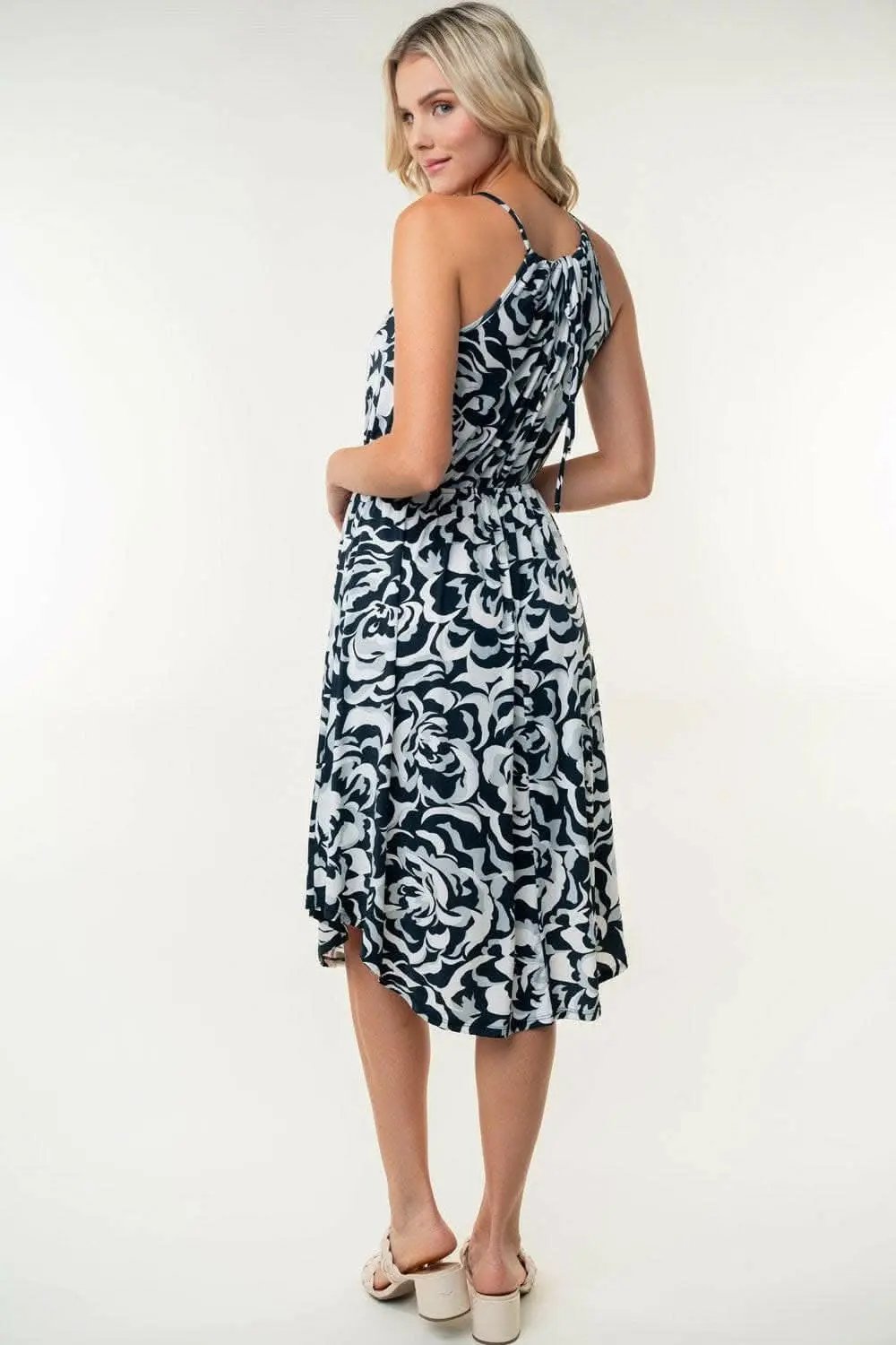 Dresses Trendsi White Birch Tied Ruched Floral Sleeveless Knee Length Dress